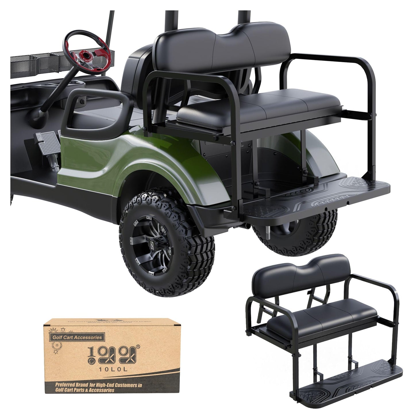 10L0L Rear Flip Folding Seat Kit for Yamaha Drive2 2017-Up Golf Cart, Steel Frame Rear Back Seat with Flip Cargo Deck Platform, Black