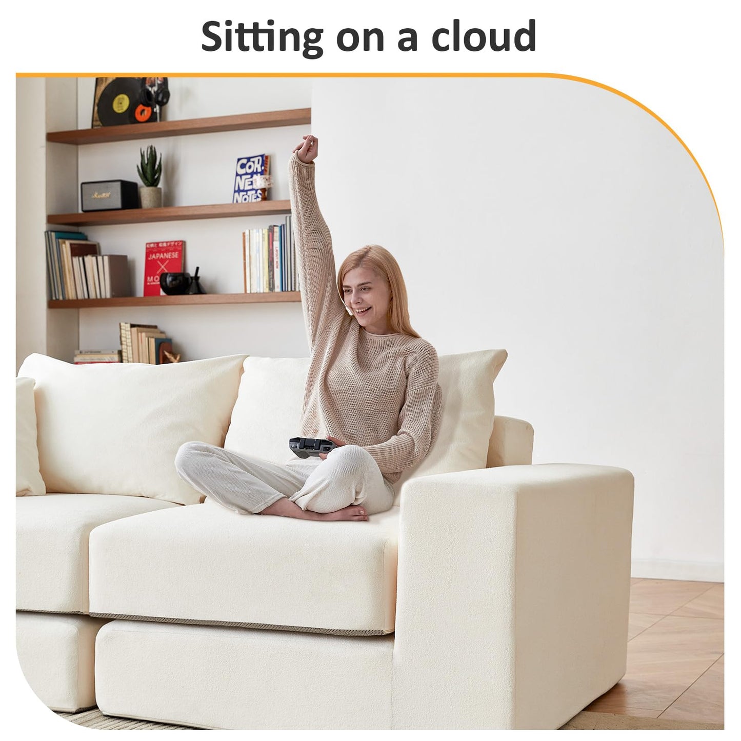 Modular Sectional Loveaeat Cloud Sofa, Boneless Couch with Non Slip Base, Modern Sleeper Sofa for Customizable Living Spaces, Cozy Modular Couch with L-Shape Chaise, Deep Seat & No Assembly, Beige