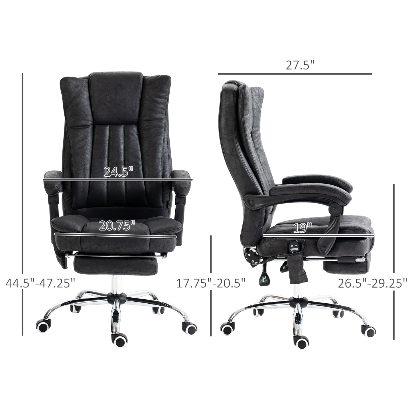 Vinsetto 6 Point Vibration Massage Office Chair, High Back Computer Chair with Heat, Adjustable Height, Reclining Backrest and Retractable Footrest, Black