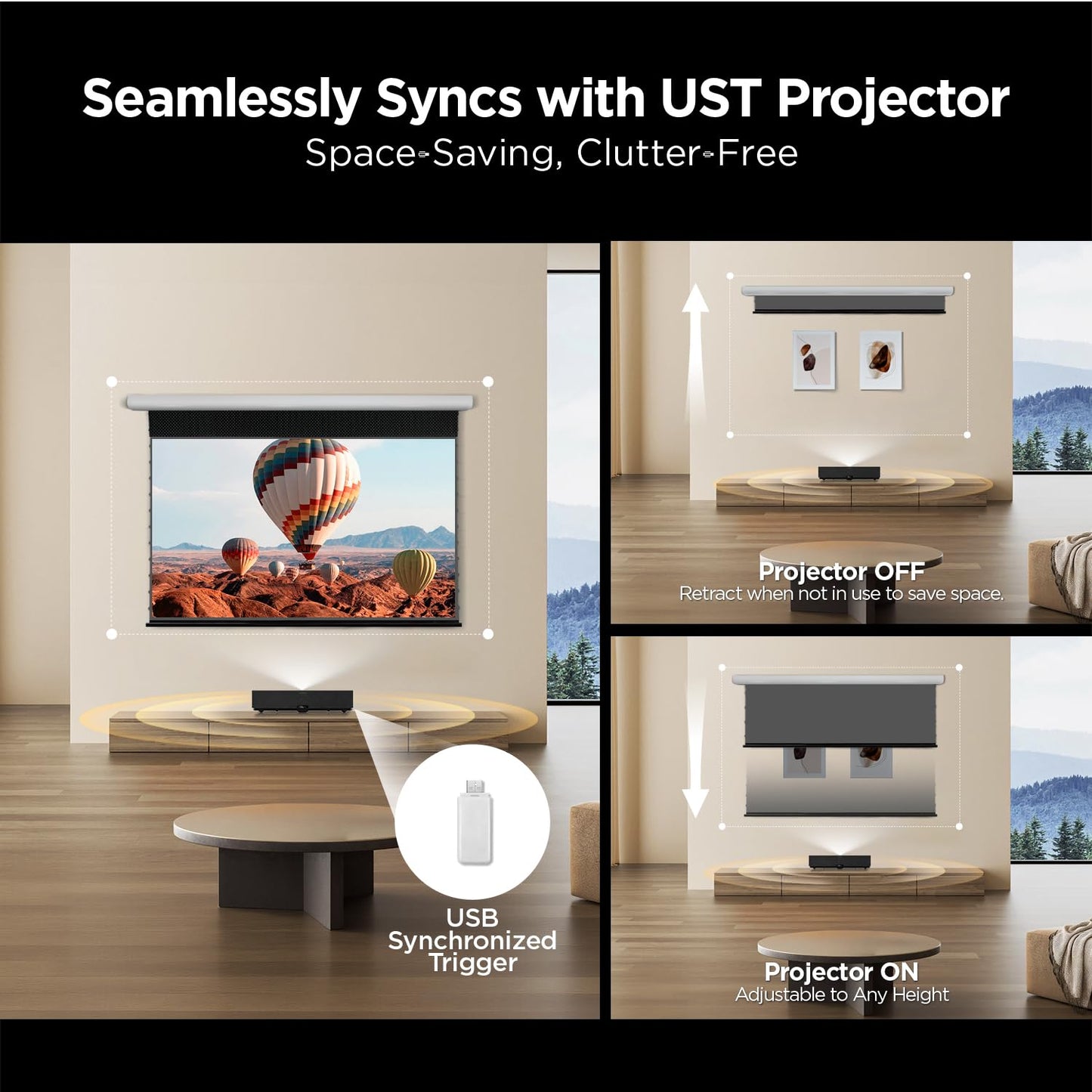 NothingProjector Motorized ALR Screen for Ultra Short Throw Projector, 95% Ambient Light Rejecting, 100” Drop Roll Down, 4K/8K UHD, Active 3D, Anti Daylight, Electric Retractable Automatic NothPJ A