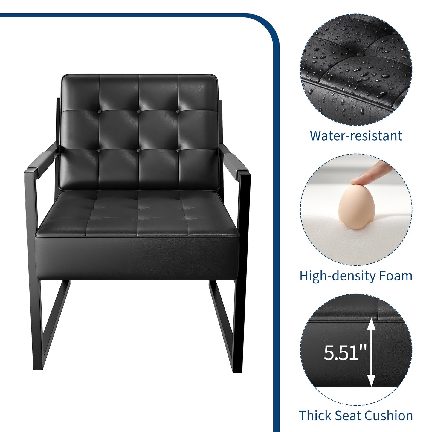 Garvee Accent Chair Set of 2, PU Leather Armchair with Metal Legs, Mid Century, Comfortable and Stylish for Living Room, Bedroom, Reception and Office, Durable Upholstery, Sleek Design