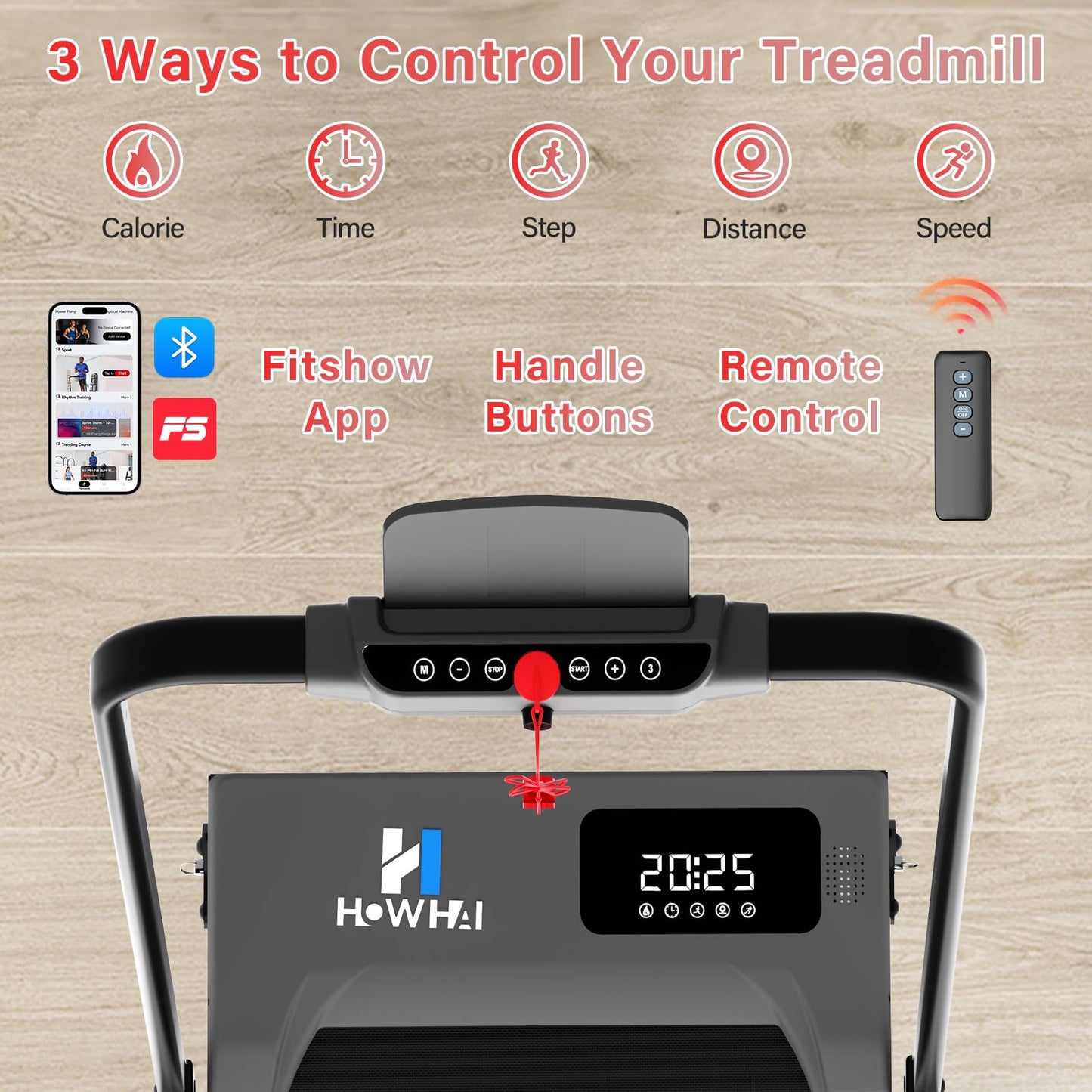 HOWHAI Walking Pad, Treadmill with Incline, Brushless 2 in 1 Foldable Under Desk Portable Treadmills for Home/Office with App, Bluetooth Music, Remote Control & LED Display (300lbs Capacity)