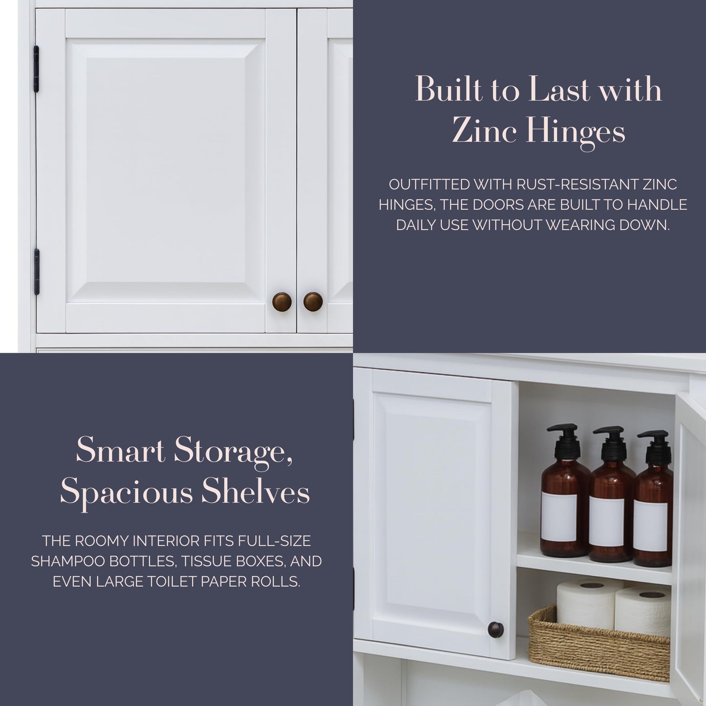 Dorset Bathroom Wall Cabinet - Over the Toilet Storage and Medicine Cabinet with Adjustable Shelves, 2 Doors, and an Open Shelf to Organize Bathroom Essentials by Alaterre Furniture (White)