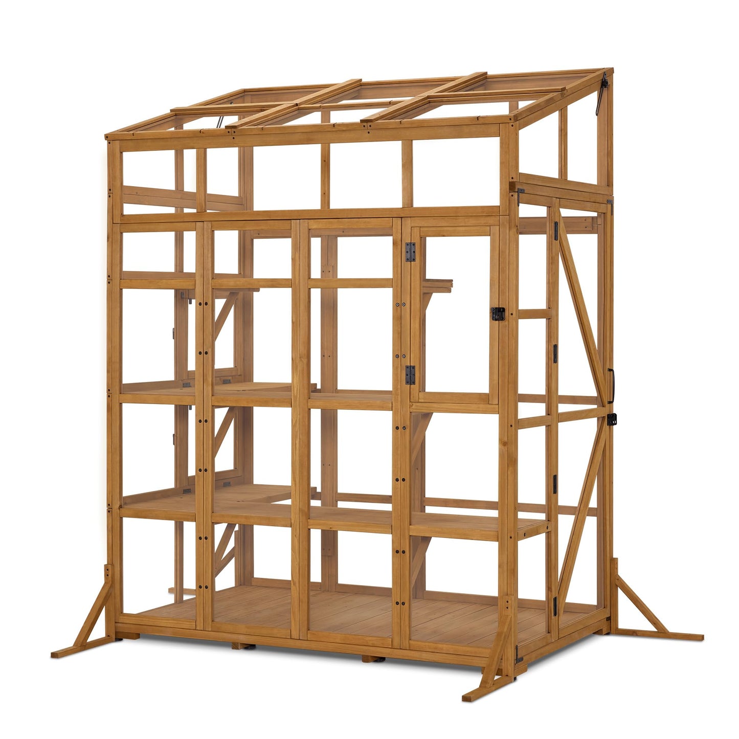Macrout Wooden Walk-in Greenhouse with Acrylic Panels, Large Greenhouse for Outdoors with Openable Roof Vents with Lockable Door, G727