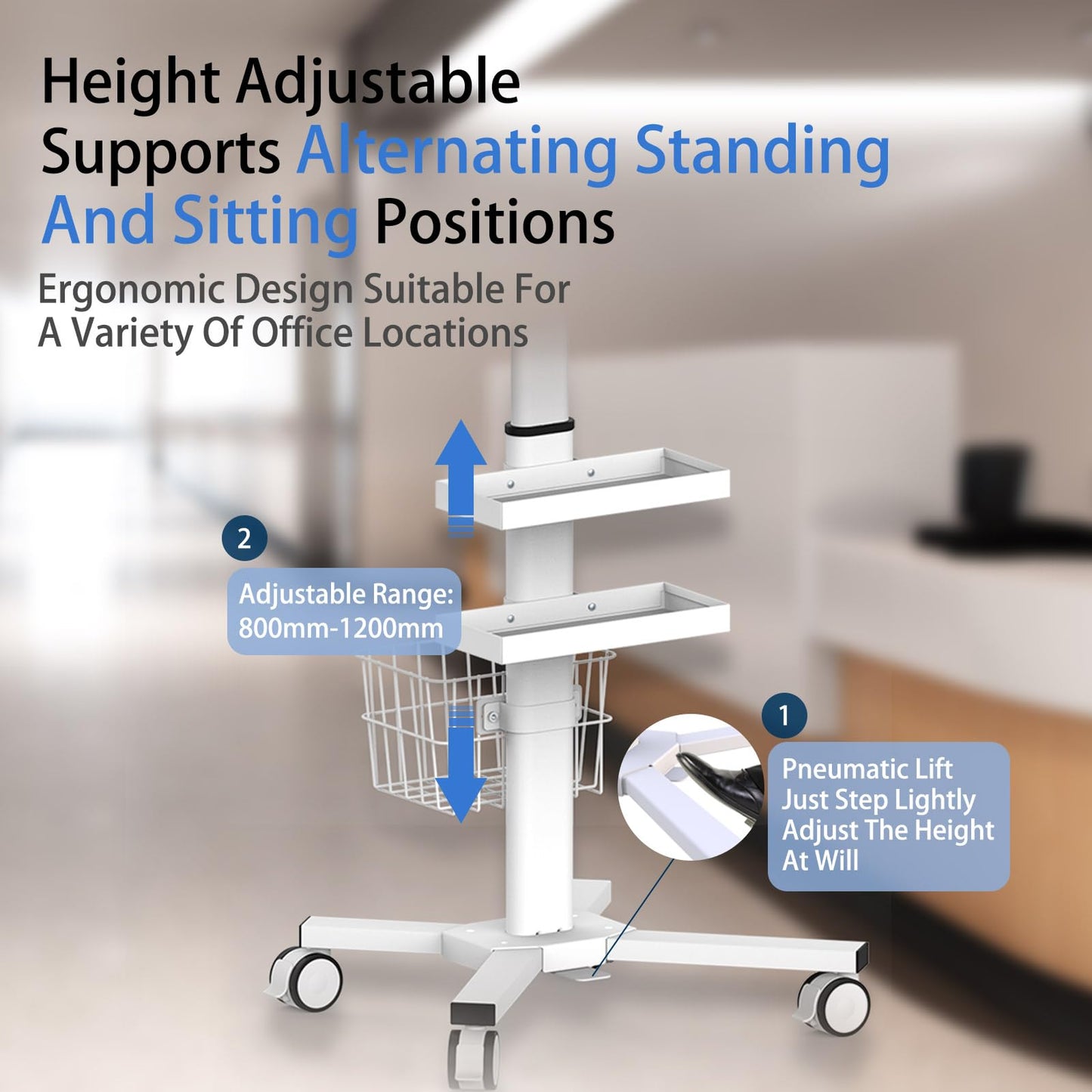 Anti-Theft Medical Laptop Cart with Scanner Holder | Mobile Workstation with Gas Lift | Height Adjustable 31.5" - 47.2" | Secure Storage & Multiple Drawers