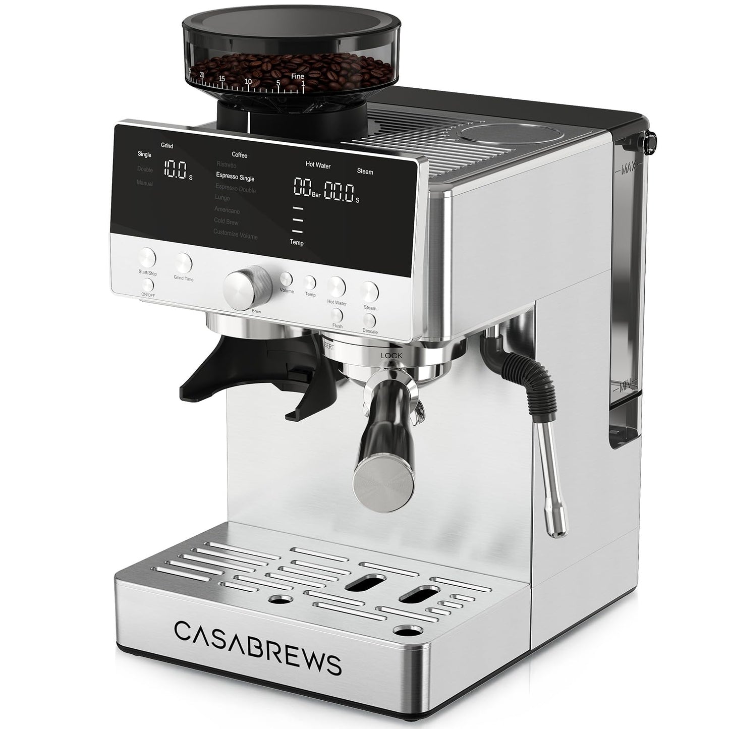 CASABREWS MARENZA Semi-Auto Espresso Coffee Machine with Built-in Grinder, Professional Coffee Maker with Milk Frother Steam Wand, Barista-Quality Cappuccino Latte Machine with LCD Display