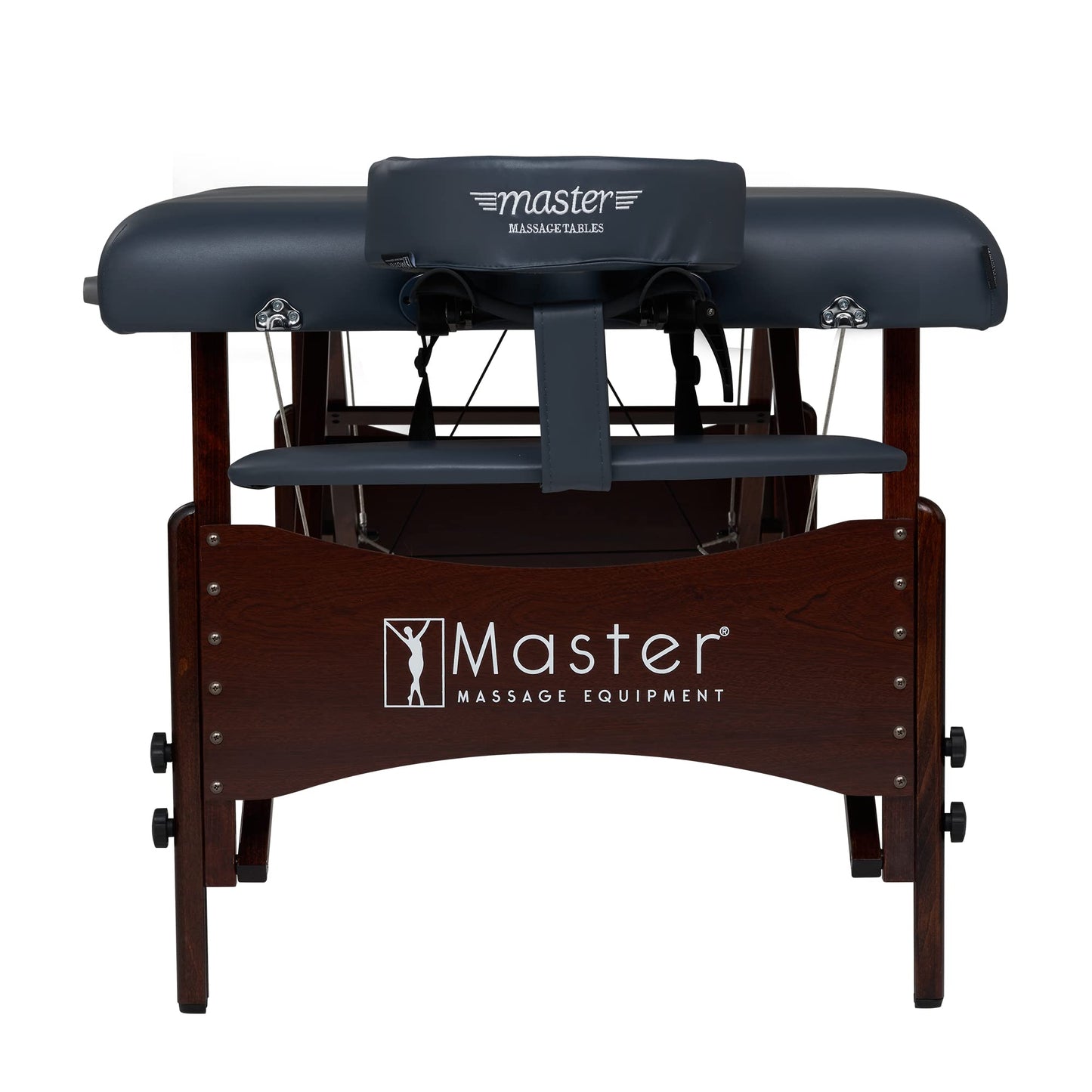 Master Massage Newport Portable Massage Table Package with Denser 2.5" Cushion, Walnut Stained Hardwood, Steel Support Cables, Pillows & Accessories, Royal Blue, 30"