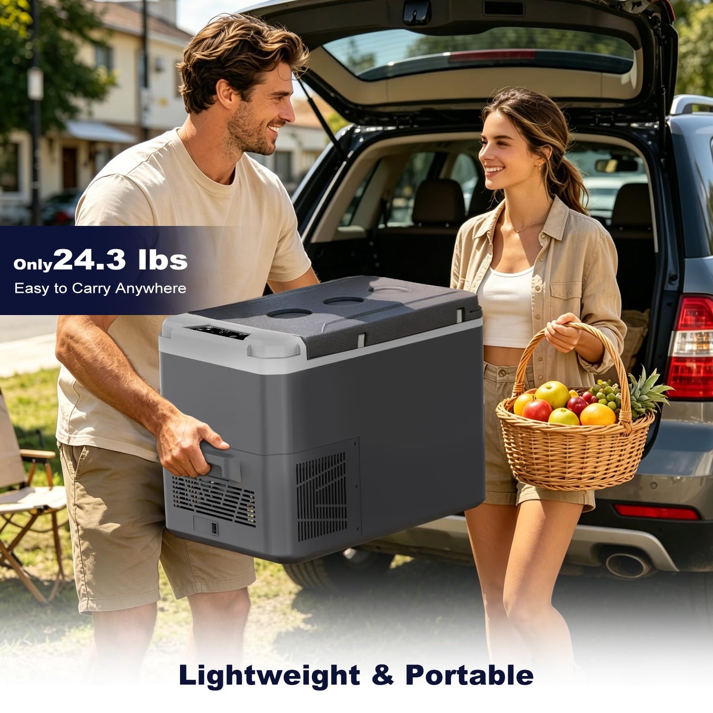 SubSun 12 Volt Refrigerator, 26QT Portable Freezer Compressor Cooler, 12V Car Fridge 0℉~68℉, Single Zone Electric Cooler for Vehicles, 12/24V DC & 100-240V AC Powered for Travel, Truck, Boat, Camping