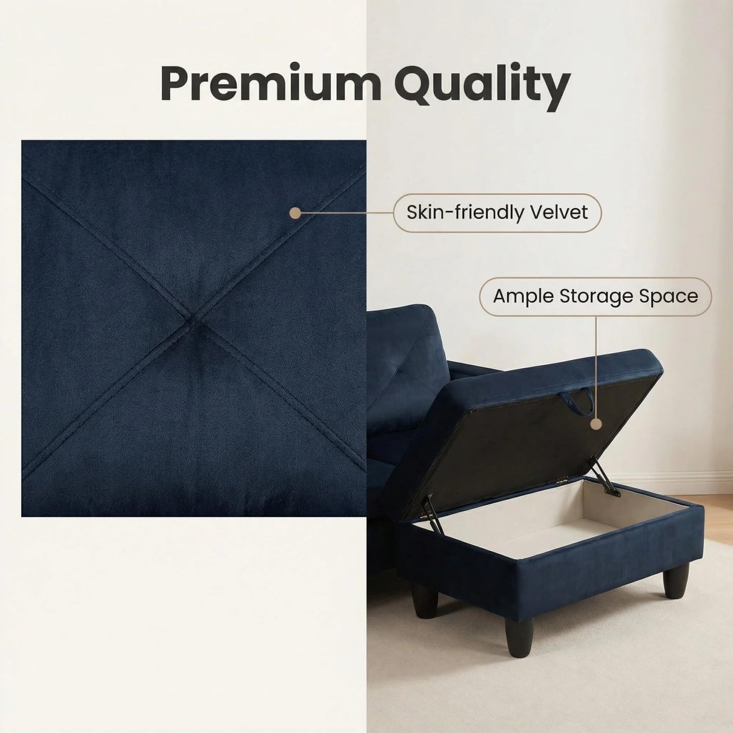 Trygoal Microfiber Sectional Couch, 97 inch L-Shape Sofa with Storage Ottoman, Modern 3-Piece Sofa Set, Contemporary Upholstered Couch Set with Solid Wood Frame for Apartment, Midnight Blue