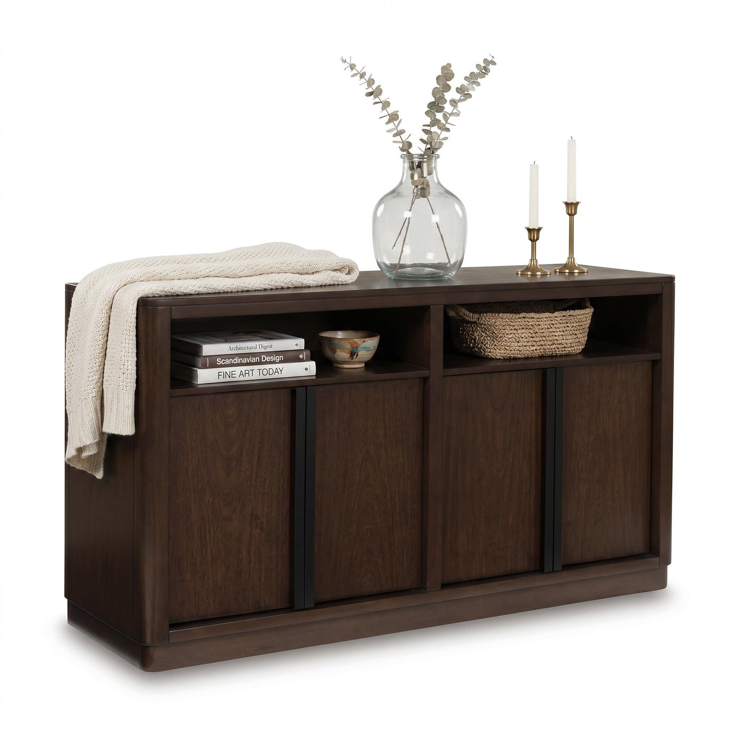 Signature Design by Ashley Yingden Dining Server, 60-Inch Sideboard Cabinet with Storage, Mango Wood Veneer, Buffet Table for Kitchen, Home Bar & Dining Room, Dark Brown