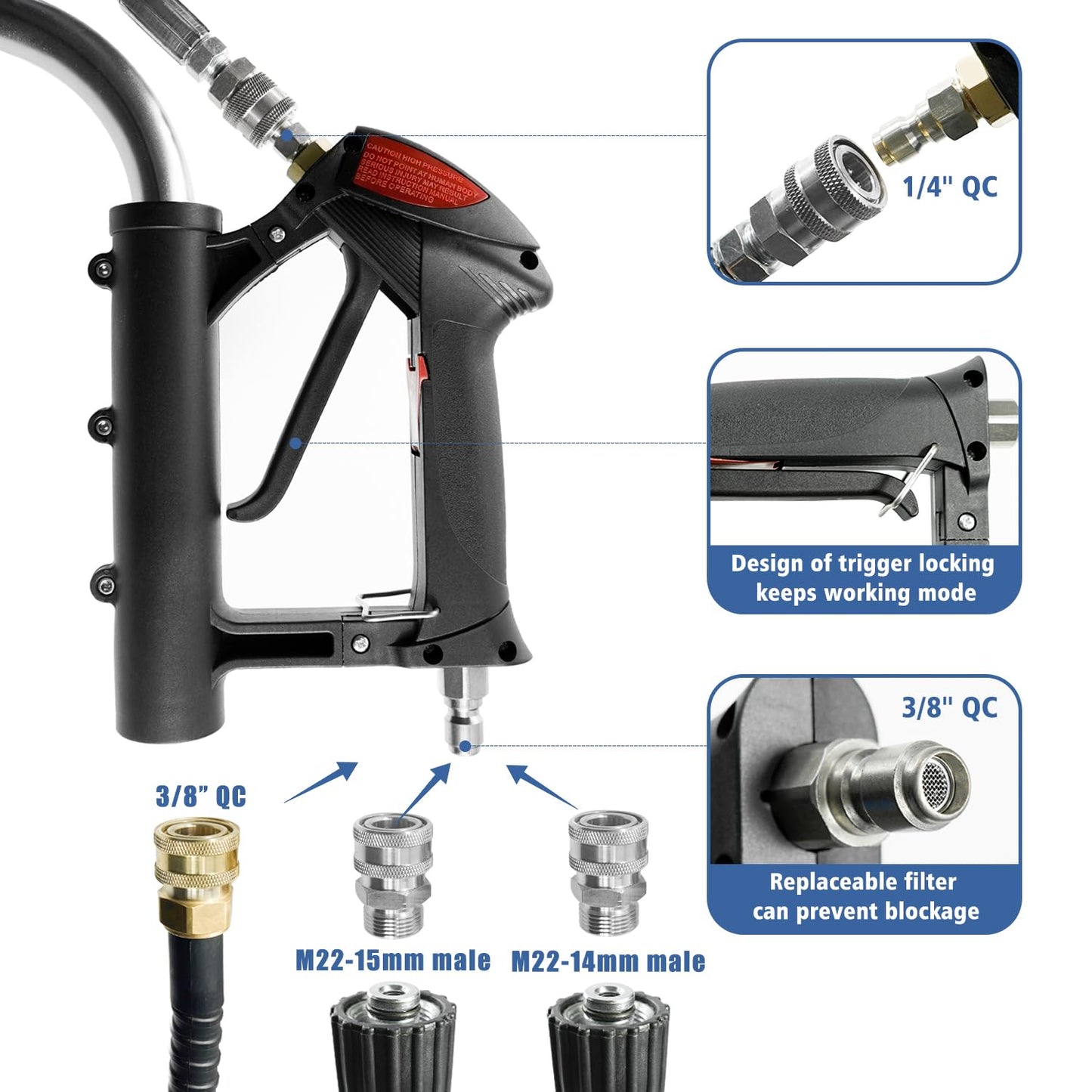 JANZ 24'' Pressure Washer Surface Cleaner with 4 Wheels,Dual Handle,Stainless Steel Housing, 4 Replacement Nozzle Cores and 2 Hose Adapters,Ideal for Driveways, Sidewalks,Patios,Decks Cleaning