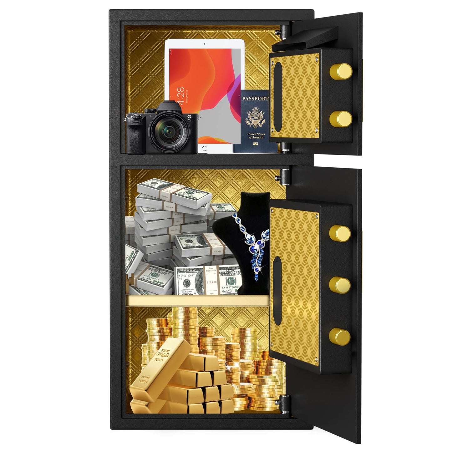 GOWE Large Double-Door Coin-Operated Safe,Digital Security Safe with Fireproof and Waterproof Bag,6.0 Cubic Feet Safe Box with Hidden Code Function for Home,Office and Hotel