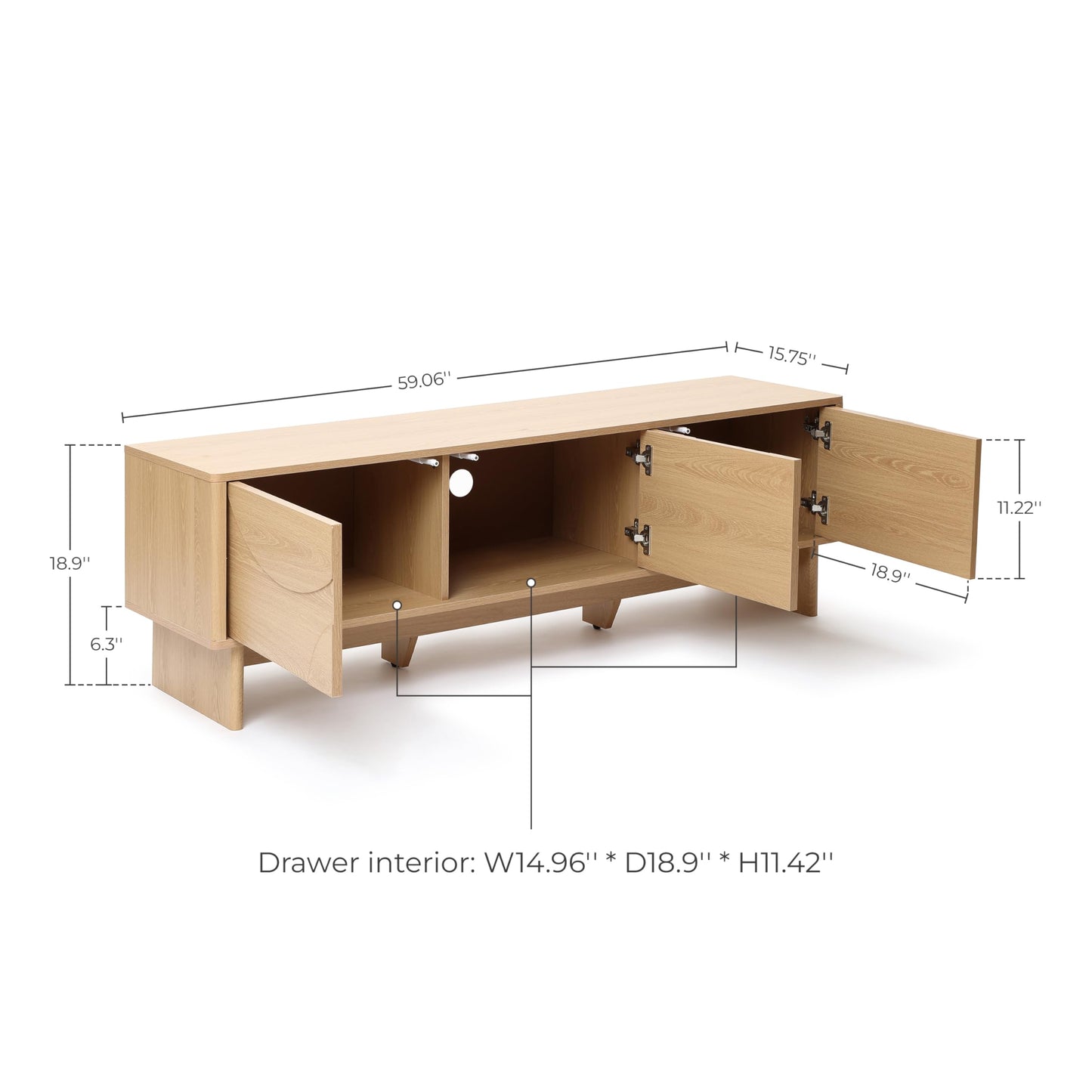 LuxenHome 59" Oak TV Stands for 65 Inch TV, Modern Entertainment Center for Living Room, Low Profile Wooden Media Console Cabinet with Doors for Bedroom, Light Wood TV Console Table