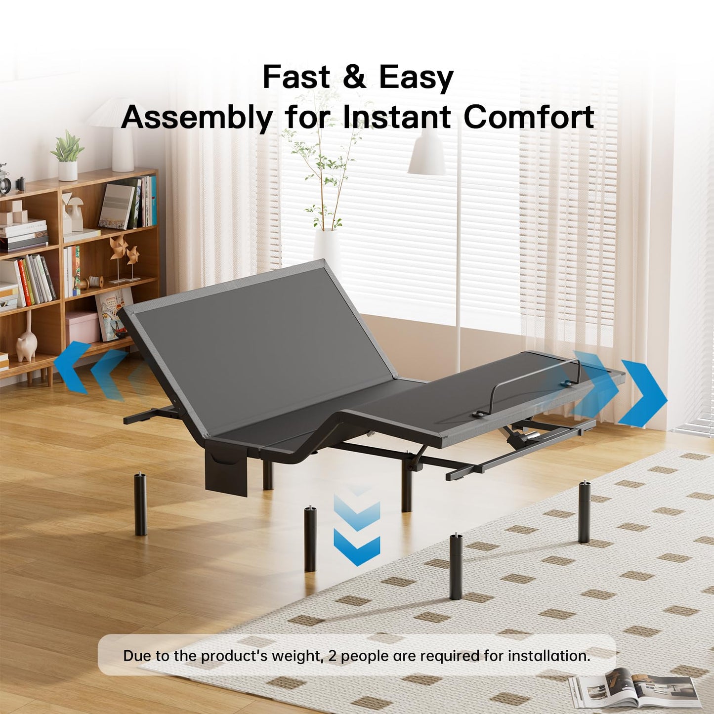 Pipishell Twin XL Adjustable Bed Frame, Electric Bed Base with Head & Foot Incline, USB-A & USB-C Ports, LED Under-Bed Lighting, 4 Leg Height Options, and Easy 3-Step Assembly