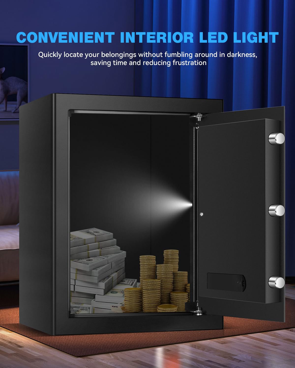 TOTOY 3.5 Cu Ft Large Safe Box For Home Documents with Emergency Battery Box - Steel Fireproof Security Safe Lock Box with Electronic Keypad, LED Sensor Light- Safety Box For Cash, Jewelry