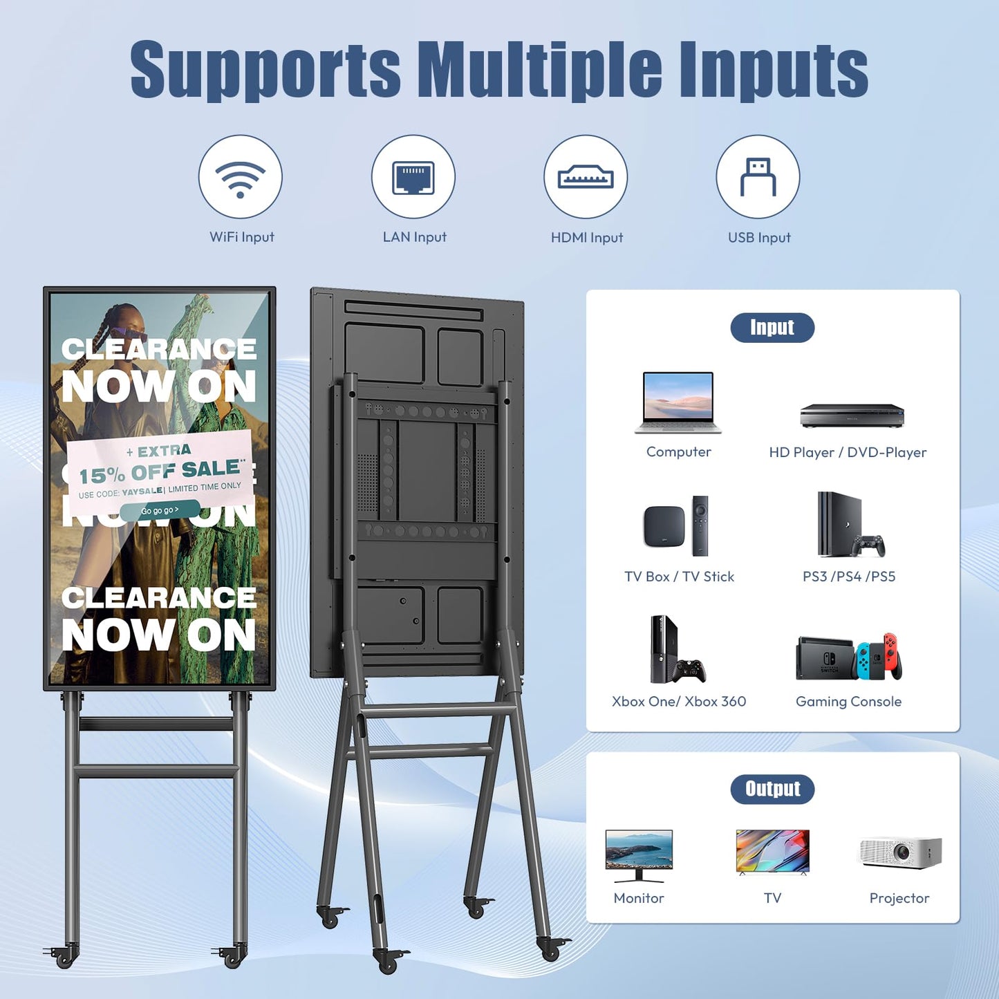 QIXZOCV MWE 43 Inch Mobile Digital Signage Display Touchscreen Kiosk with Flight Case, Portable LCD Screen with Screen Mirroring App Publishing, Advertising Display Poster, Android OS
