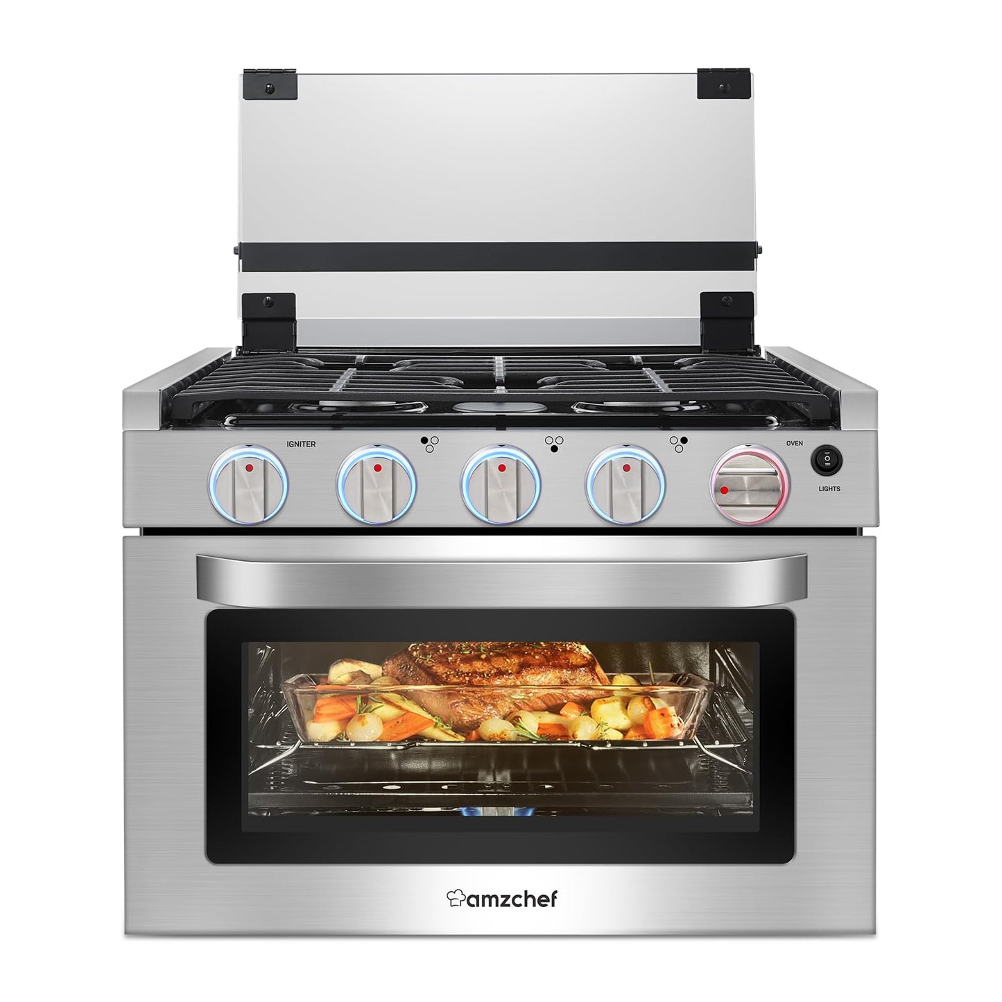 AMZCHEF 17 Inch 3-Burner RV Gas Range with 1.24 Cu.Ft Oven, High Output Propane Stove for Mobile Home, Camper, Apartment, Stainless Steel