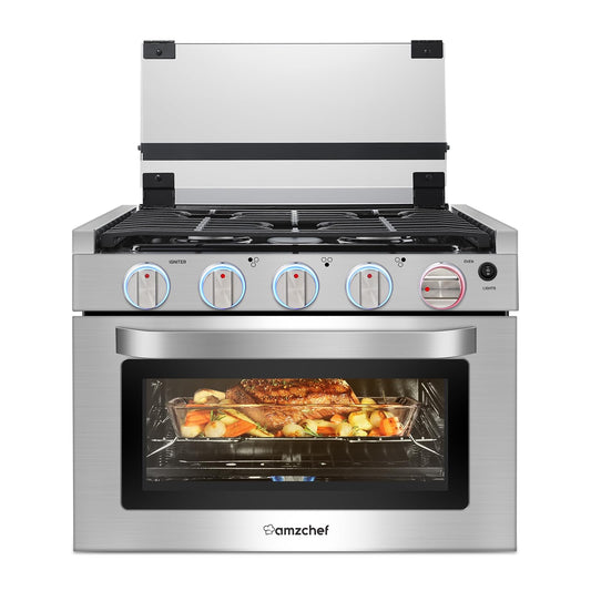 AMZCHEF 17 Inch 3-Burner RV Gas Range with 1.24 Cu.Ft Oven, High Output Propane Stove for Mobile Home, Camper, Apartment, Stainless Steel