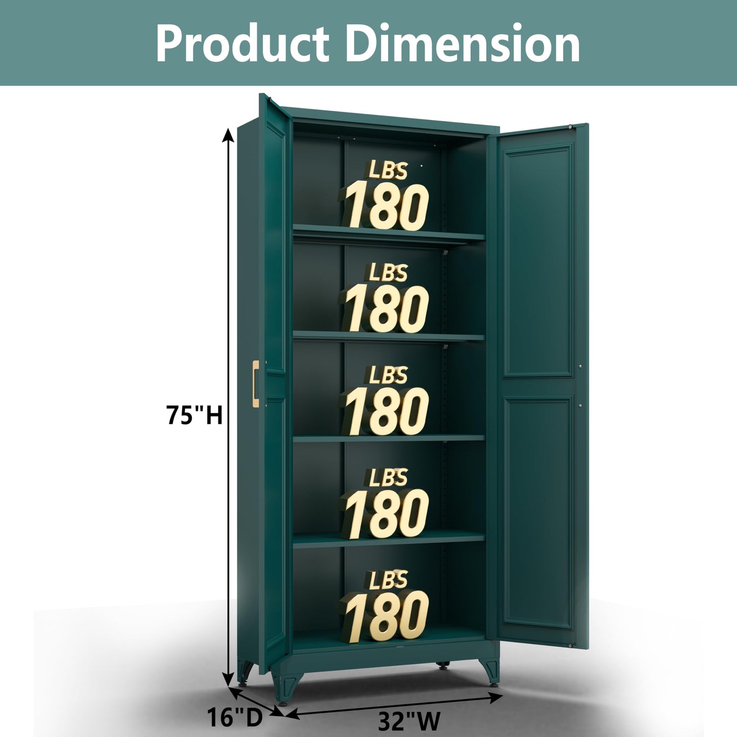 Polup Metal Storage Cabinet,75" Tall Kitchen Pantry Storage Cabinet with Doors and Adjustable Shelves, Green Metal Pantry Cabinets, Large Cupboard for Kitchen, Dining Living Room, Bathroom, Office