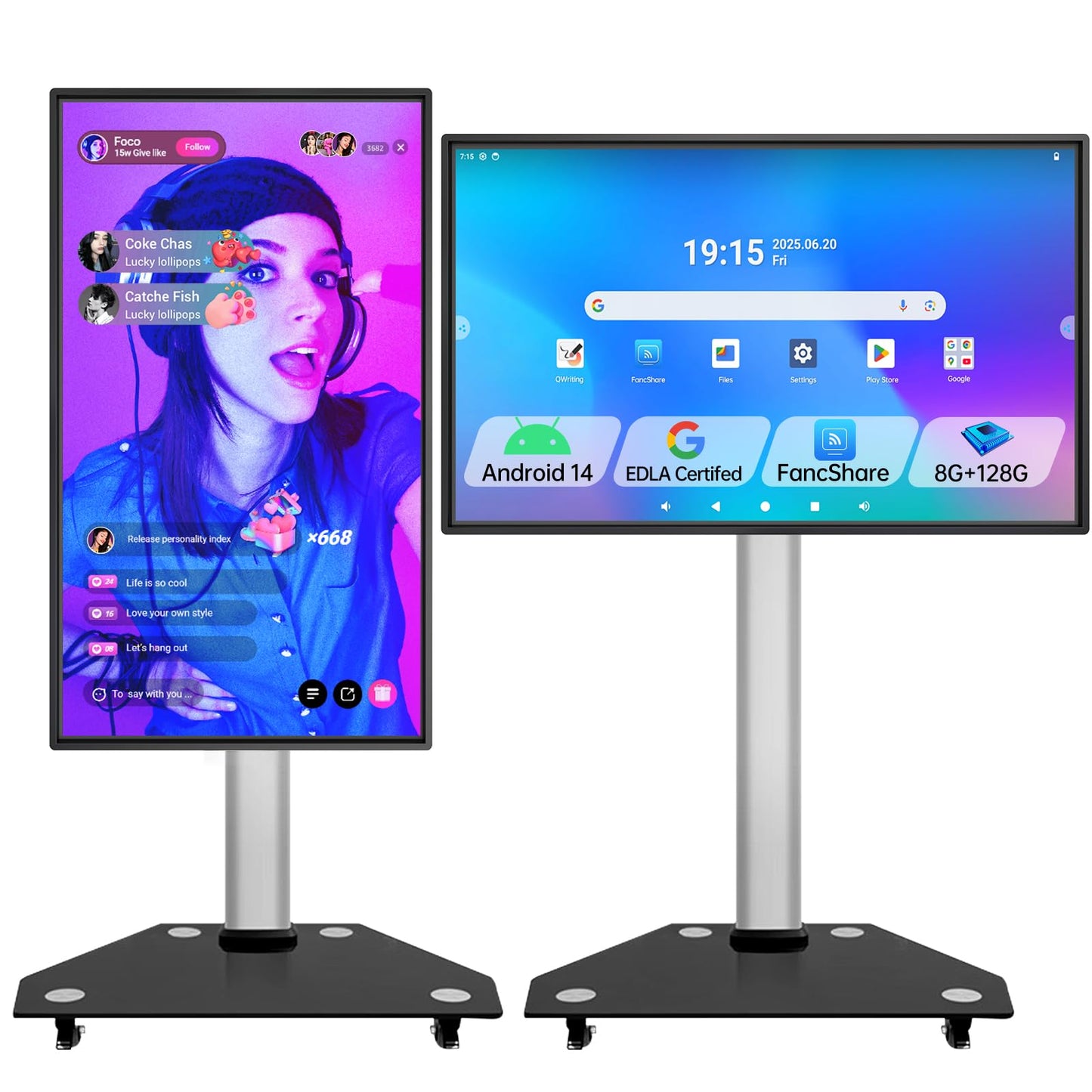 Smart Board,49 Inch JAV Interactive Whiteboard, 8+128GB Interactive Whiteboard Google EDLA Certified Rotating Touch Screen, for Advertising Display and Classroom (Wall Mount Included)