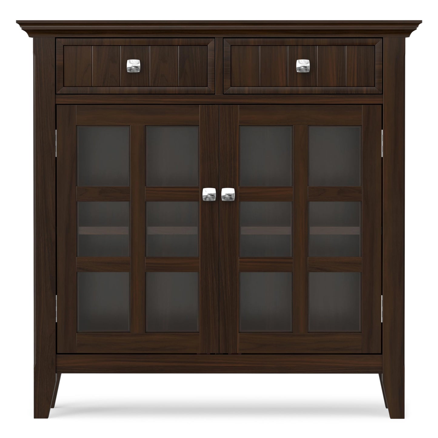 SIMPLIHOME Acadian Storage Cabinet - 36 inch Wide Solid Wood Entryway Storage Cabinet in Brunette Brown, Transitional Cabinet for Hallway or Living Room with 2 Drawers and Adjustable Shelves
