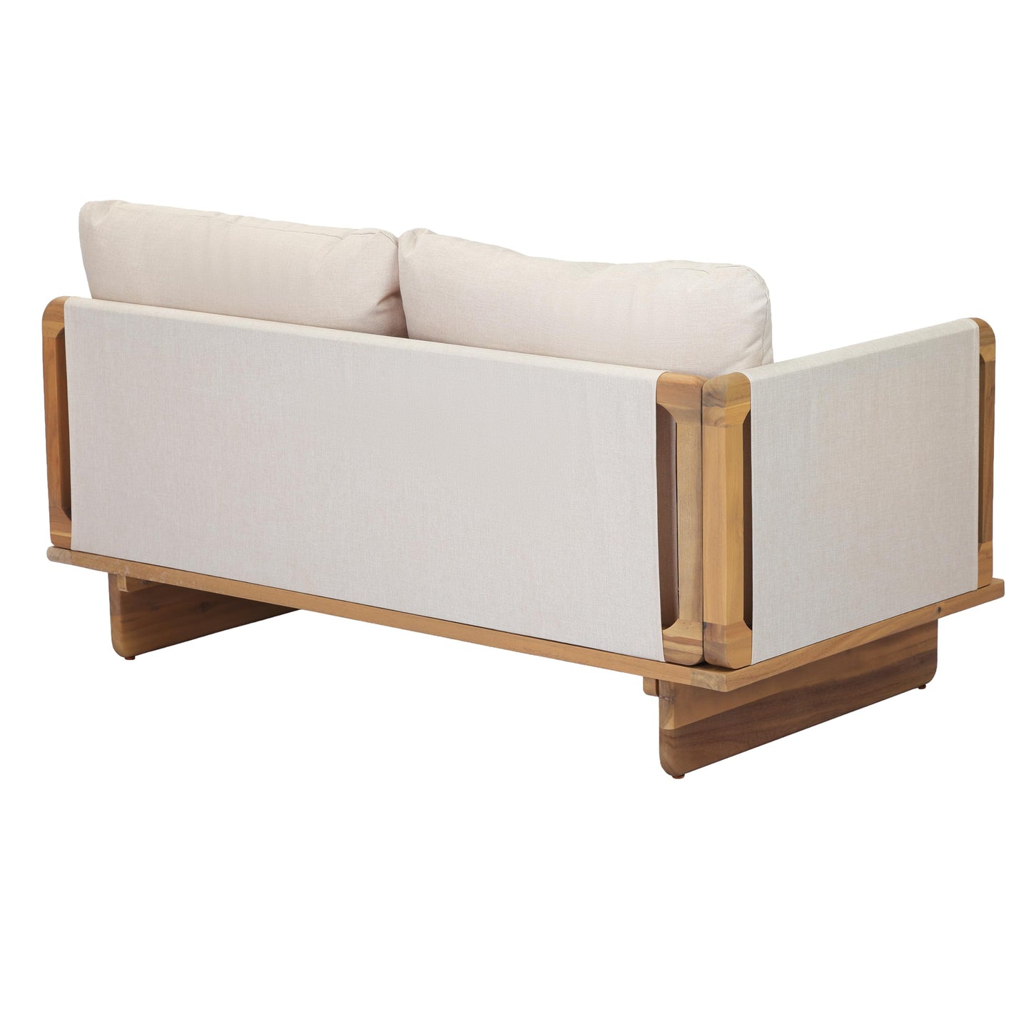 Merax Acacia Wood Outdoor Patio 105 Inch Loveseat Sofa with Cushions, Large 4-Seater Sofa Daybed for Backyard, Lawn, Deck, Balcony, Water Repellent Fabric, 400 lbs Capacity, Light Teak +Beige