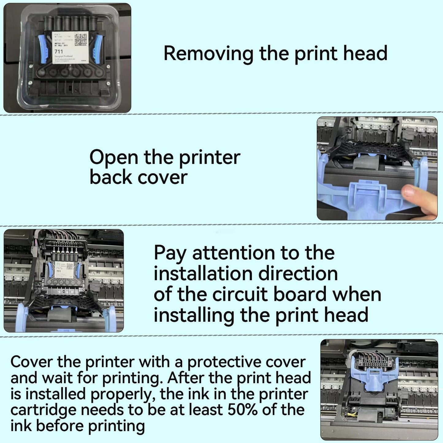 711 DesignJet Printhead High Yield Replacement Kit (C1Q10A) for HP DesignJet T530, T525, T520, T130, T125, T120 & T100 Large Format Plotter Printers (with Chip) Print Head