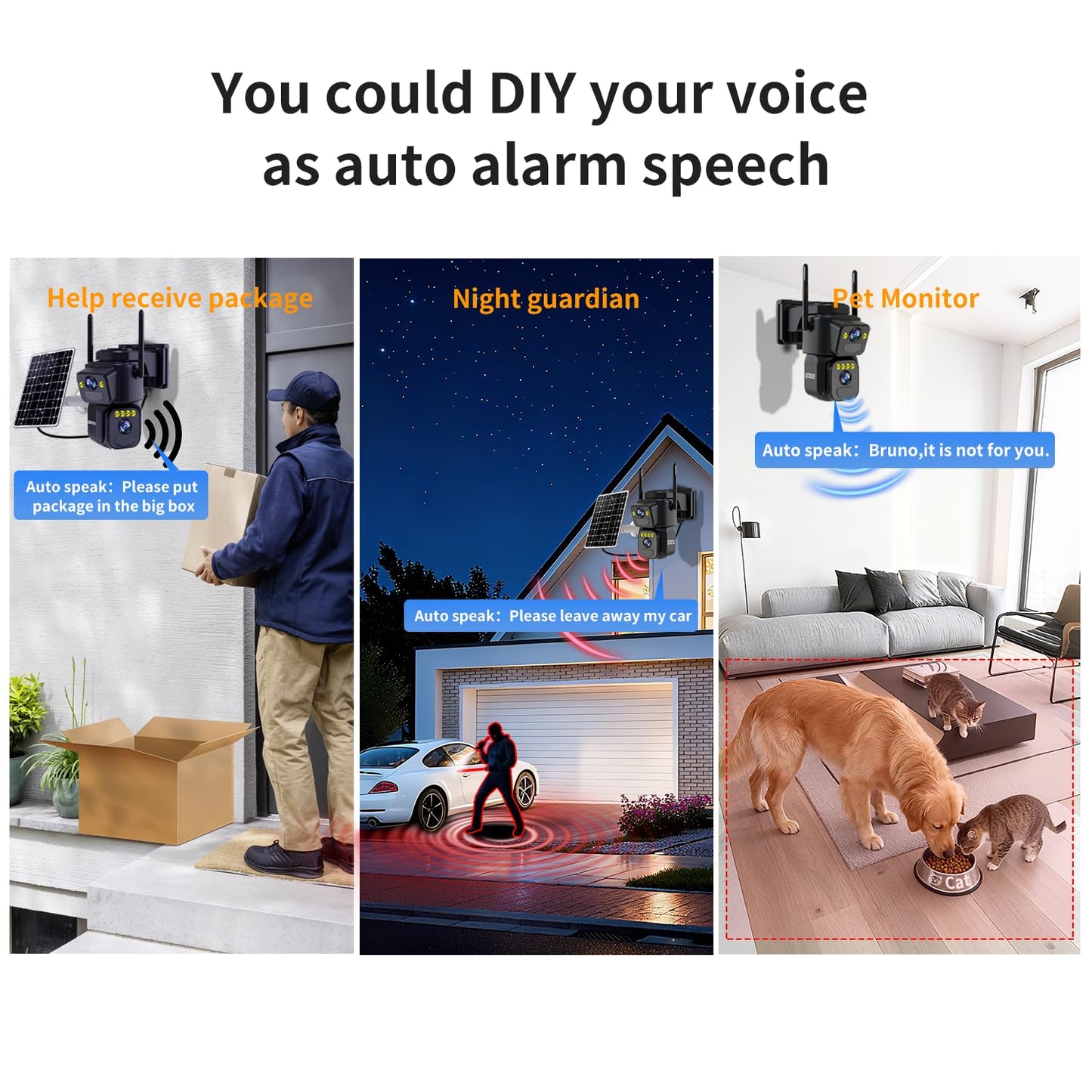 LETSCEE Dual Lens Security Cameras Wireless Outdoor，Solar Cameras for Home Security，Motion Detection,Night Vision,No Month Fee,IP65 Water Proof