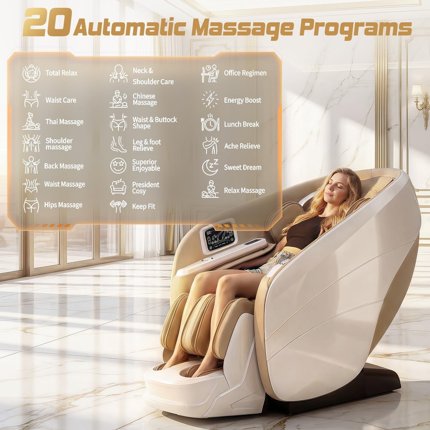 Medfinity 4D Massage Chair Full Body, Zero Gravity Recliner,34 Airbags Massage,20 Auto Massage Programs,Auto Body Scan,AI Voice Control,55" SL Track,Beige