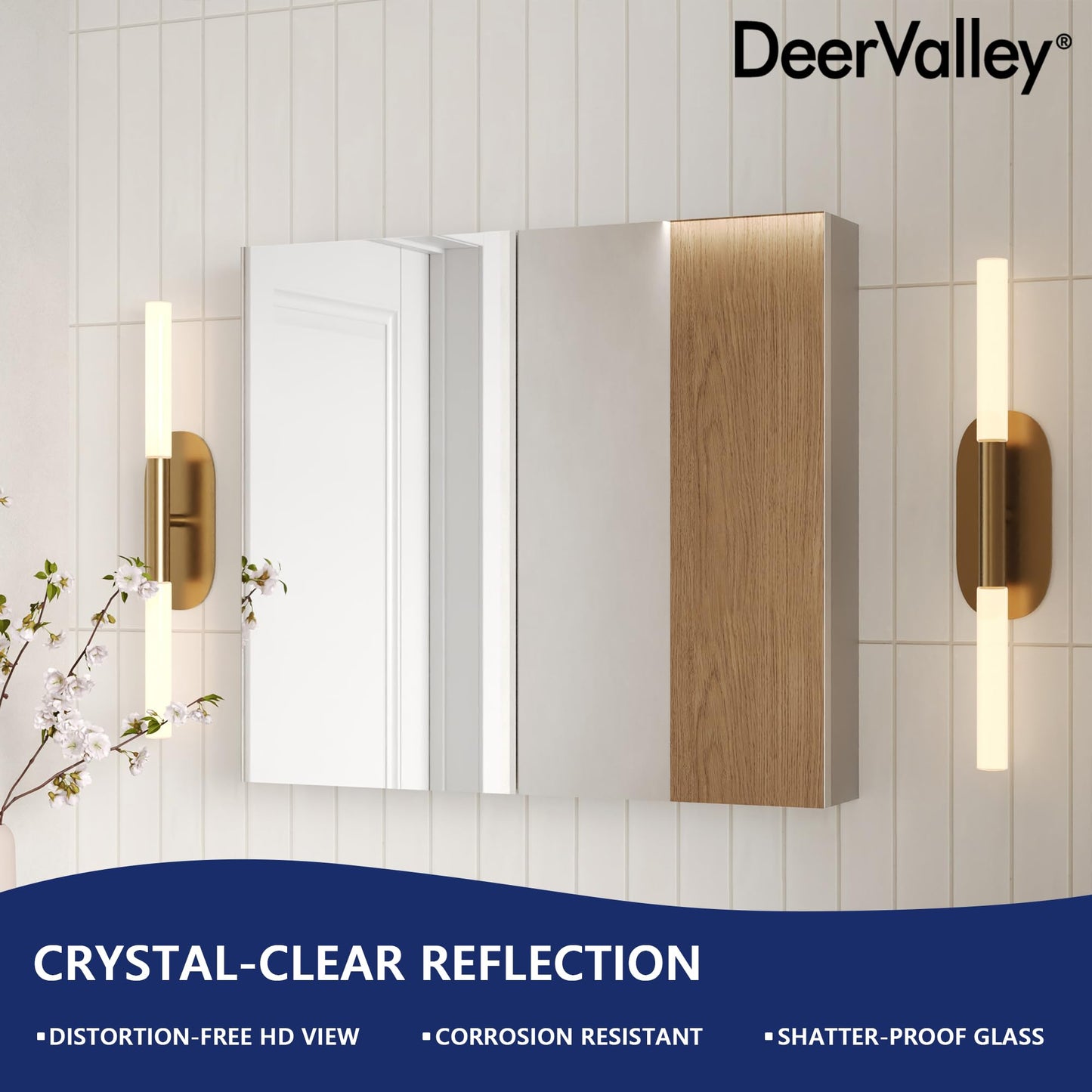 DeerValley Medicine Cabinet with Mirror, 30" W x 26" H Bathroom Mirror with Storage, Frameless Modern Wall Mount Mirrored Medicine Cabinets with Adjustable Shelf