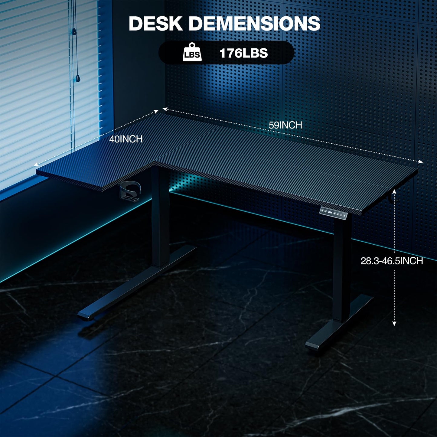 Muvai 59 Inch L Shaped Standing Desk Adjustable Height with Cable Management Tray,Gaming Electric Corner Standing Desk, Sit Stand Computer Table with Reversiable Splice Board, Black Carbon