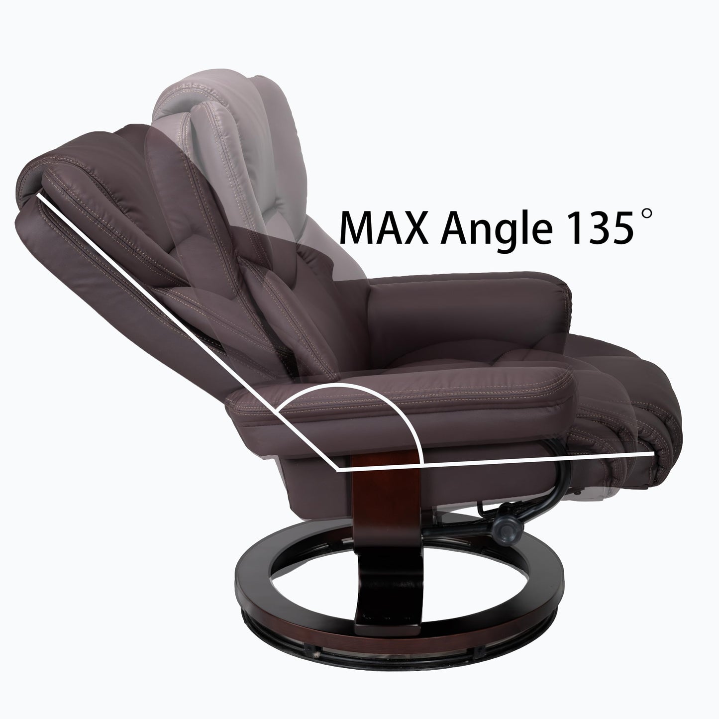 KEIKI 8-Point Massage Recliner with Ottoman for Adults, Heated Cat Scratch Faux Leather 360° Swivel Lounge Reading Chair with Bent Wood Base, Adjustable Recline for Living Room Bedroom Indoor, Brown