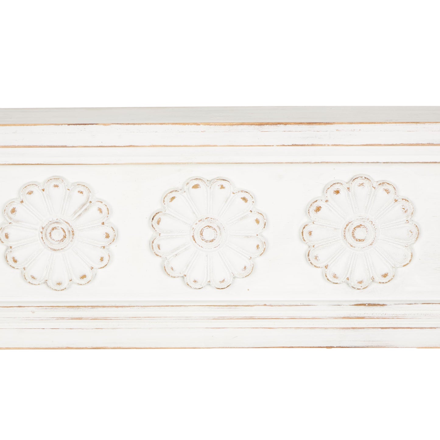 Deco 79 Wooden Floral Room Wall Shelf Floating Shelf with Brown Distressing, Display Shelf 72" x 8" x 10", White