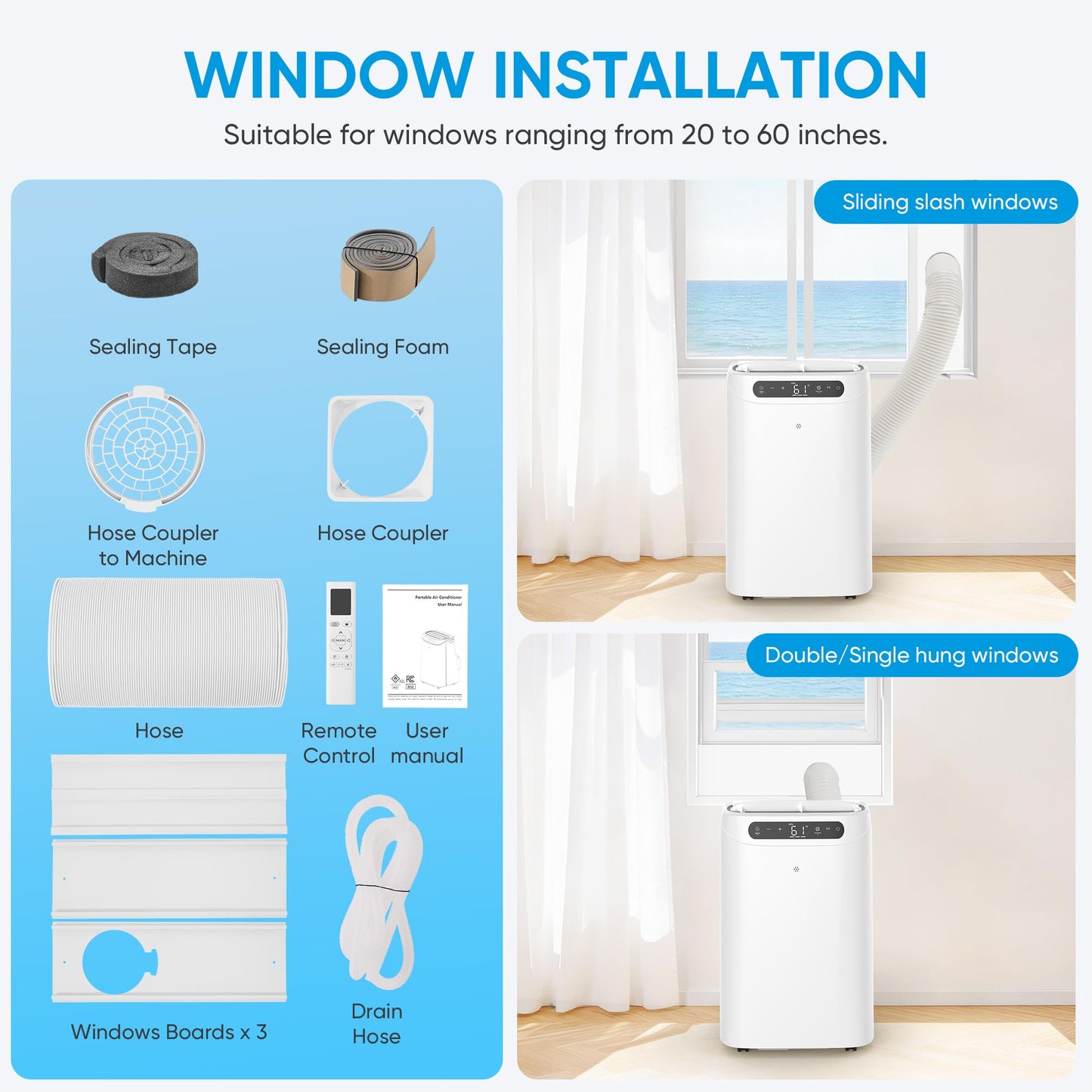 12000 BTU Portable Air Conditioners for Room Cooling up to 500 Sq. Ft, 3-IN-1 Quiet Portable AC Unit with Dehumidifier Fan, Remote Control, Smart Sleep Mode, 24H Timer, Windows Kit Included