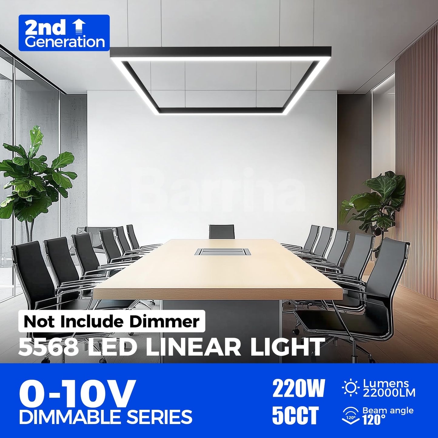 Barrina LED Linear Light Fixture, 9FT x 5FT, 306W, 30600LM, Color Changing 3000K-6000K, Black, Model 9d
