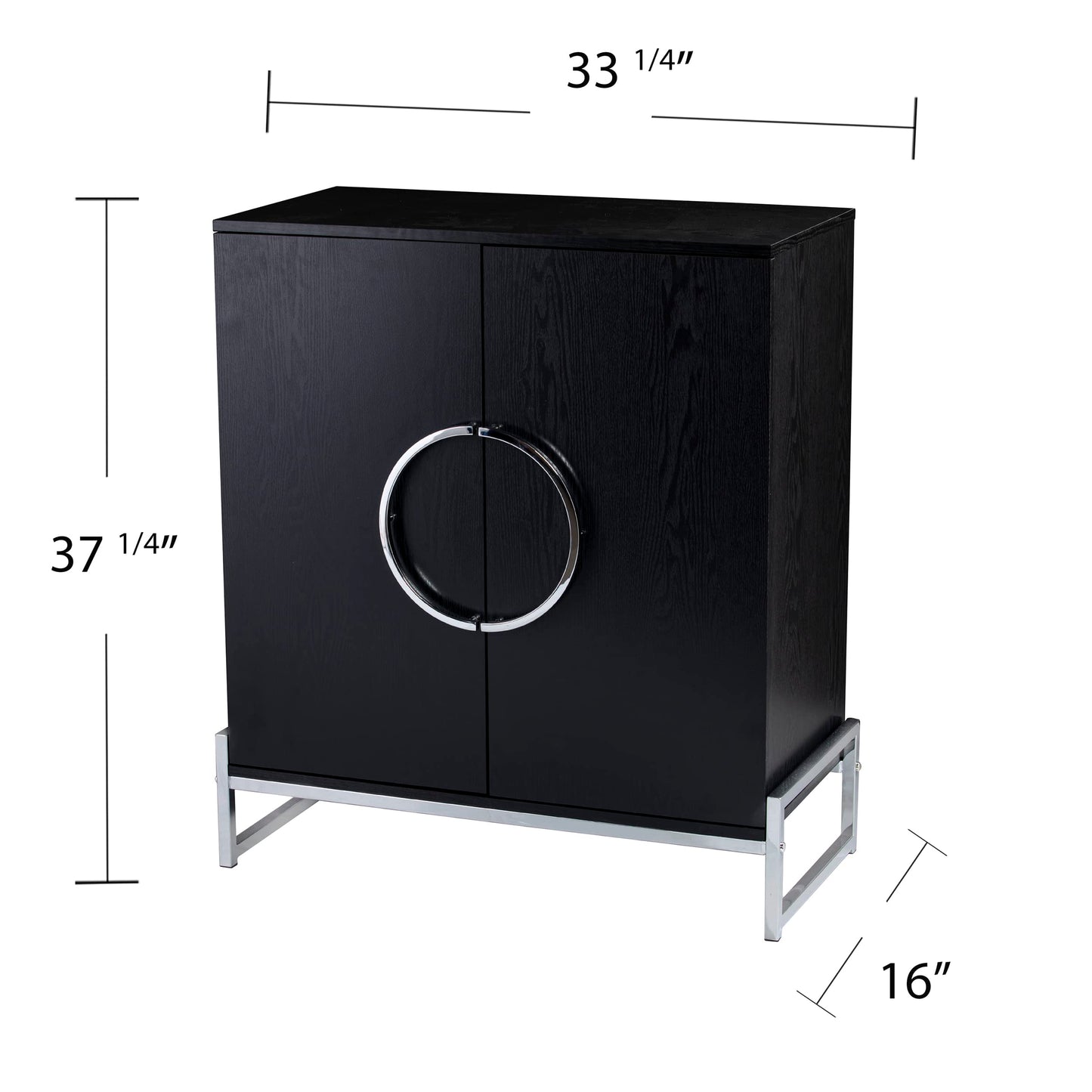 SEI Furniture - Pierton Double-Door Bar Cabinet - Transitional Design, Black Iron and Wood - Ideal for Living Room, Home Bar (HZ1216741)