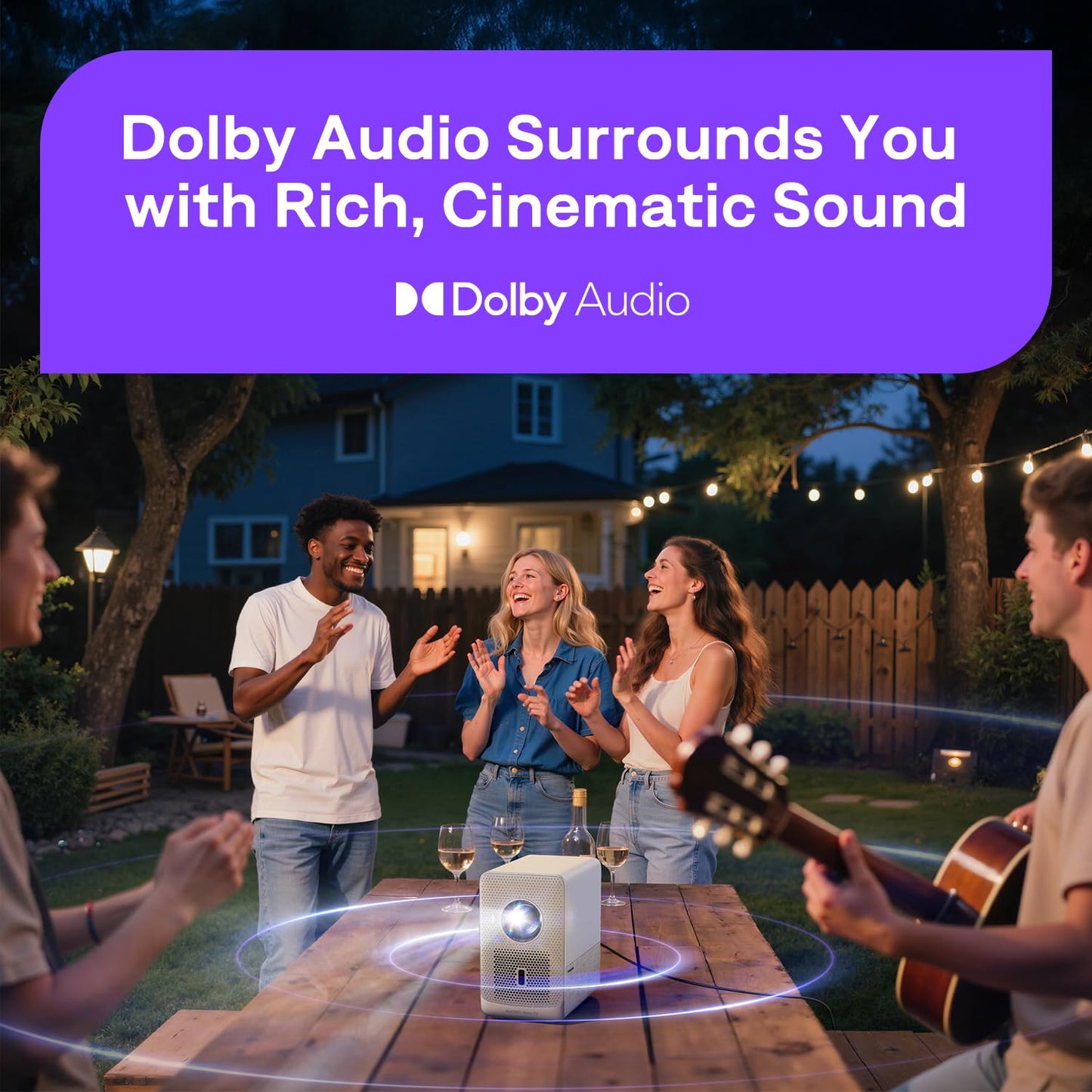 Aurzen Roku TV Smart Projector with Wifi and Bluetooth, D1R Cube Roku Streaming Experience Built-in, Sealed Optical Engine, 1080P FHD, DoIby Audio,Portable Mini Projector for Soccer Game/Outdoor Movie