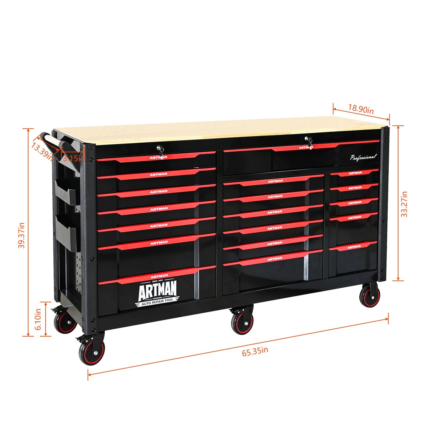 KEIKI Automobile Repair Heavy Duty Tool Cart with 7+12 Drawers (Without Tools), Rolling Tool Chest Cabinet with Wheels, Metal Storage Organizer for Garage, Workshop, Laboratory (Black & Red)