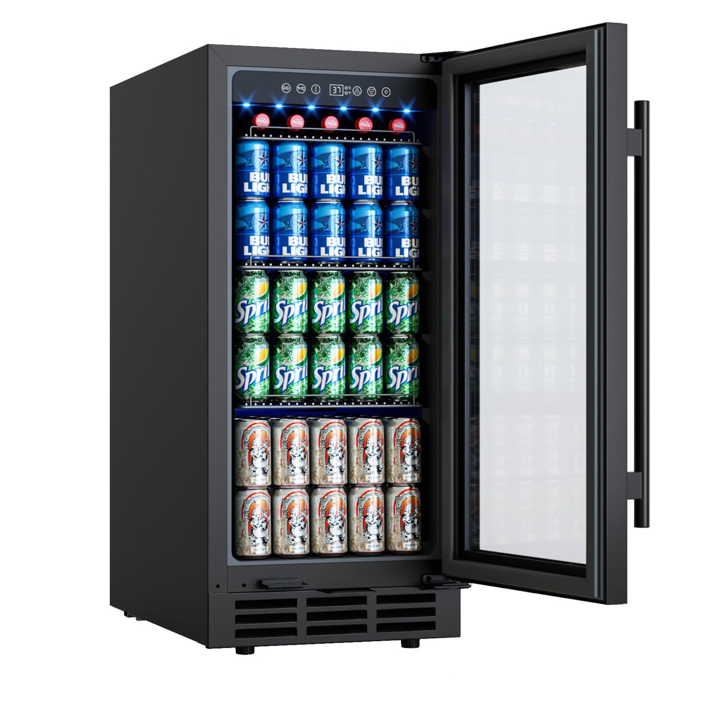ICEVIVAL 15 Inch Under Counter Beverage Refrigerator, 130 Cans Large Capacity Beverage Fridge, Buit-In or Freestanding Drink Cooler with Glass Door & Adjustable Shelves, for Home, Office, Bar (Black)