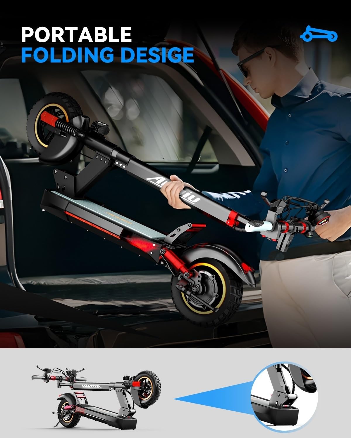 Aoniu M4 Electric Scooter for Adults Escooter with Seat Off Road E Scooter Fast 25-30mph 300 Lbs+ Heavy Duty Electric Scooters Long Range 31 Miles All Terrain Foldable for Teens Commuting