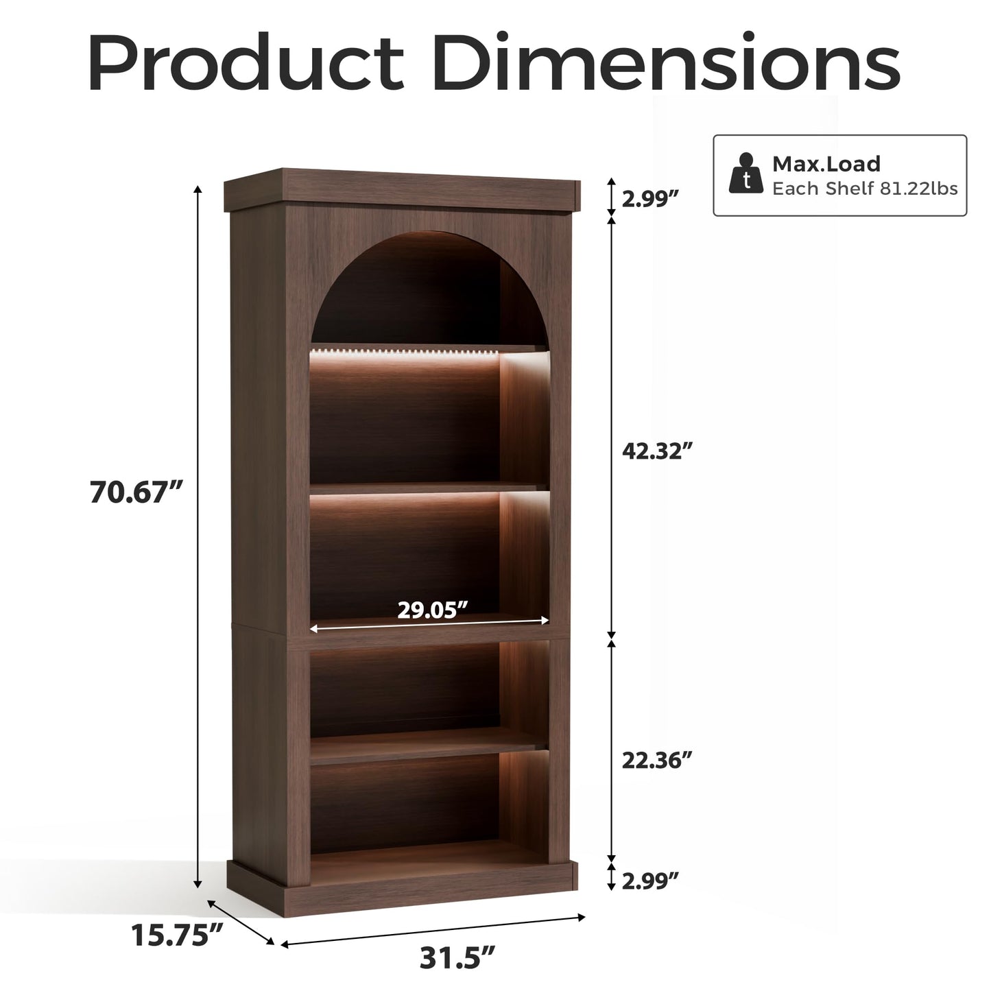 Trygoal Tall Cabinet Bookcase, Display Cabinet Walnut Finish with Adjustable Shelf, Mid Century Modern Curio Cabinet for Living Room, Dining Room, Kitchen, Study Room, Entryway, Open-Shelves