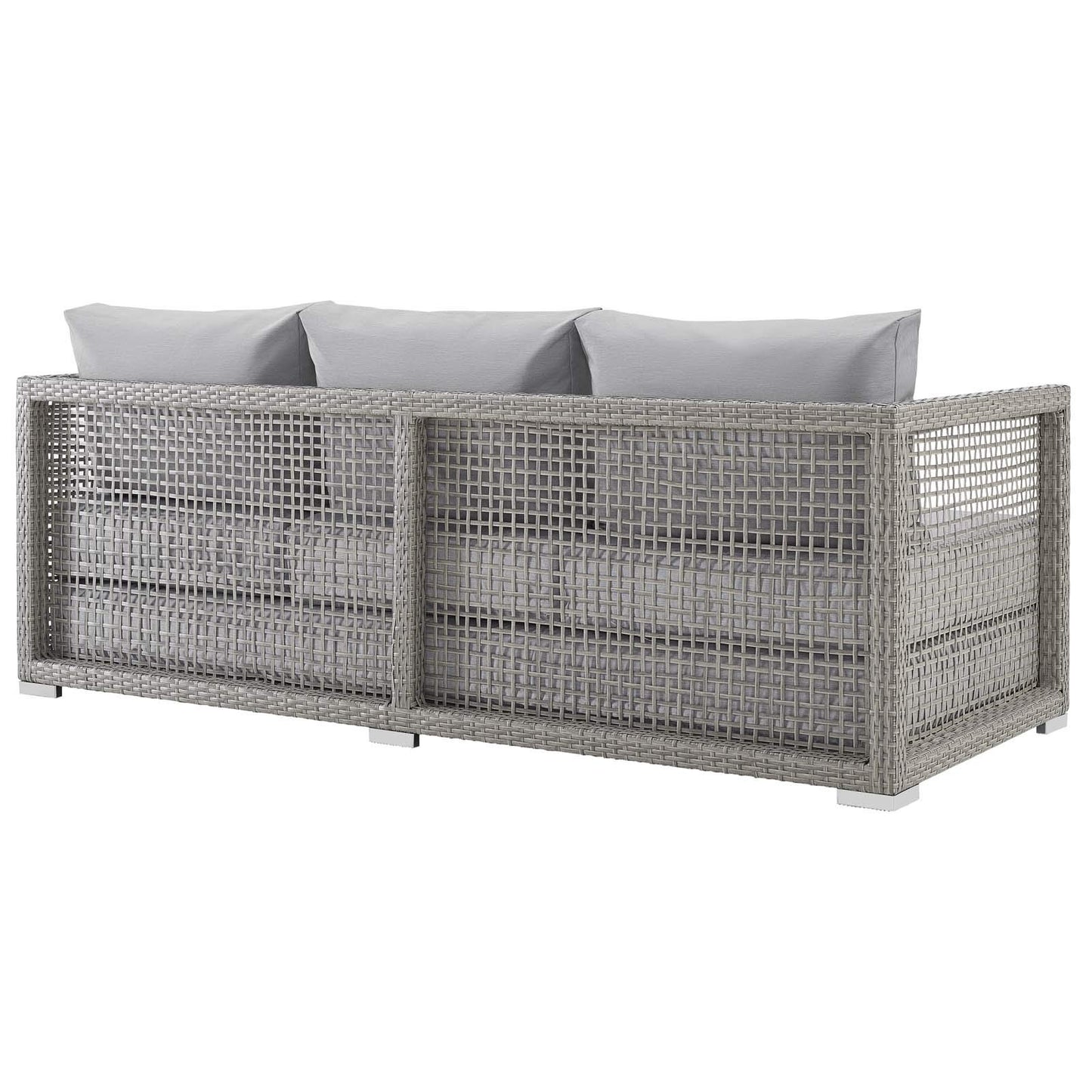 Modway Aura Outdoor Patio Wicker Rattan Sofa, Armchair and Coffee Table in Gray Gray