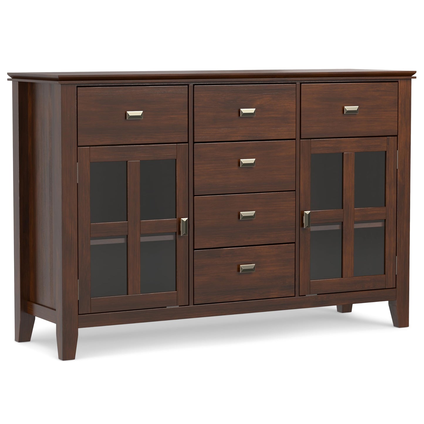 SIMPLIHOME Artisan Buffet - 54 inch Wide Solid Wood 3-Door Sideboard Buffet in Russet Brown, Transitional Storage Cabinet for Dining Room or Kitchen with Adjustable Shelves and Bronze Hardware