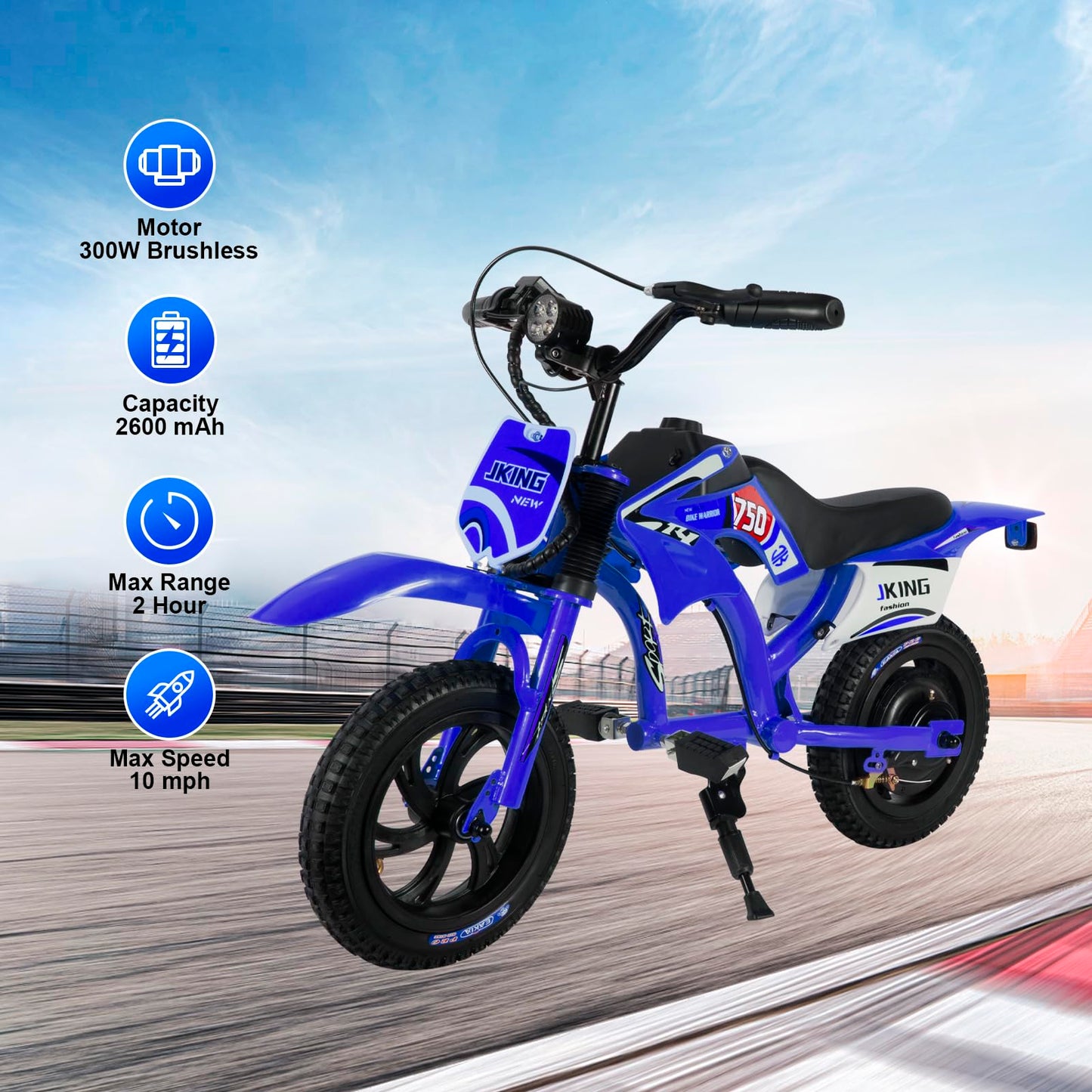 Kids Motorcycle,C6 Kids Electric Dirt Bike,12-inch 160W brushless Motor,3-Speed LCD Display,10 MPH Top Speed,LED Brushless Controller + Moto Sound，8 Miles Range,Blue