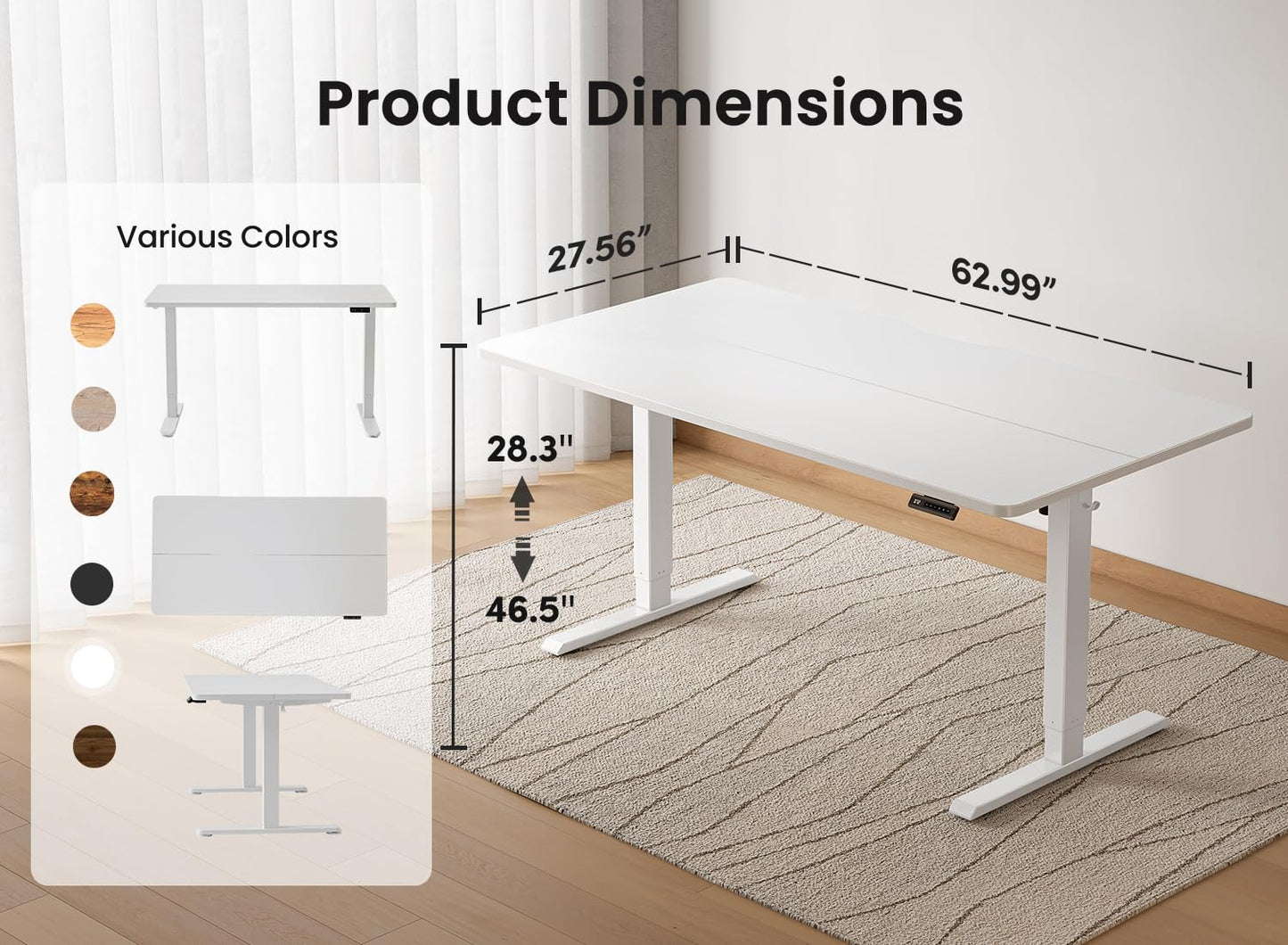 BANTI 63 × 28 Inches Standing Desk, Ergonomic, Electric Height Adjustable, Sit and Stand Up, Computer Desk with a Deeper Desktop, White Frame/Whitetop