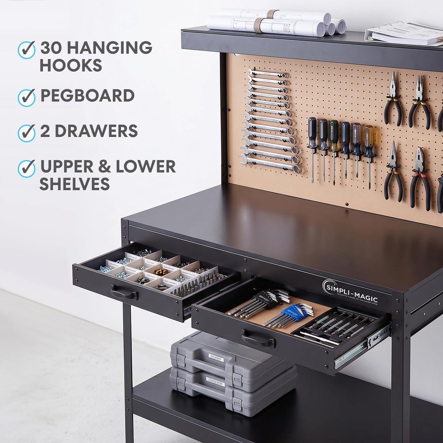 Simpli-Magic 48-Inch Workbench with Power Outlets and Light, Large Capacity 500LBS Evenly Distributed