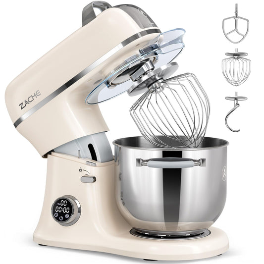 ZACME 7 Quart Stand Mixer Aluminum Die Casting, 650W 12 Speed Tilt-Head Kitchen Electric Stand Mixer, Household Food Mixer with Stainless Steel Bowl, Dough Hook, Whisk and Beater (Cream)