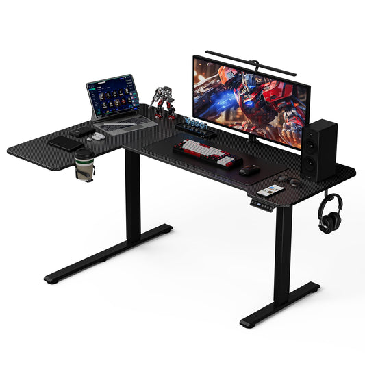 Acrolix L Shaped Electric Standing Desk - 59x40 Inch Reversible Corner Sit Stand Desk with Hook&Cup Holder,Electric Height Adjustable Table,for Home Office Gaming Computer Desk, Black Carbon