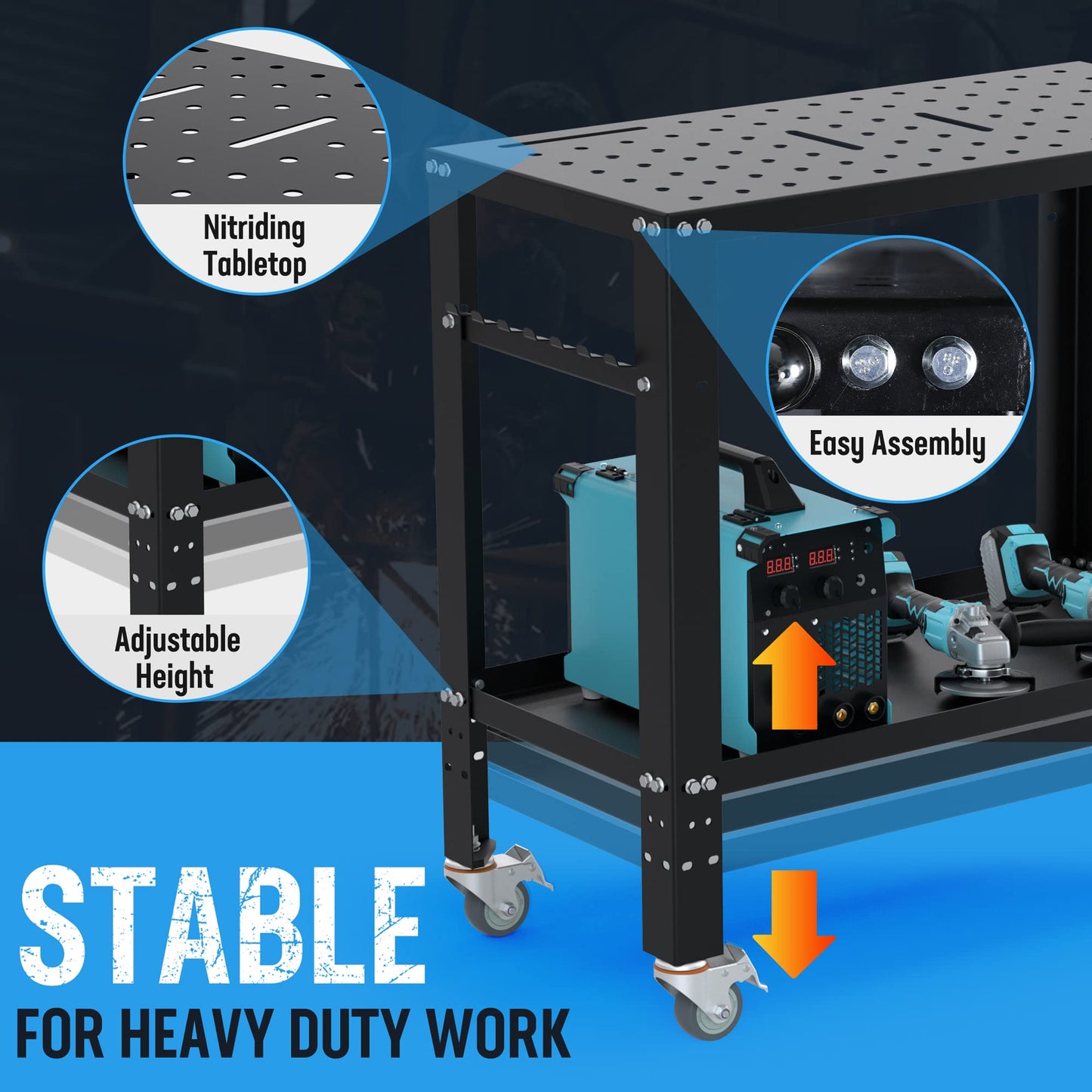 WORKPRO 36×18" Welding Workbench, Nitriding Tabletop, 1200LBS Capacity