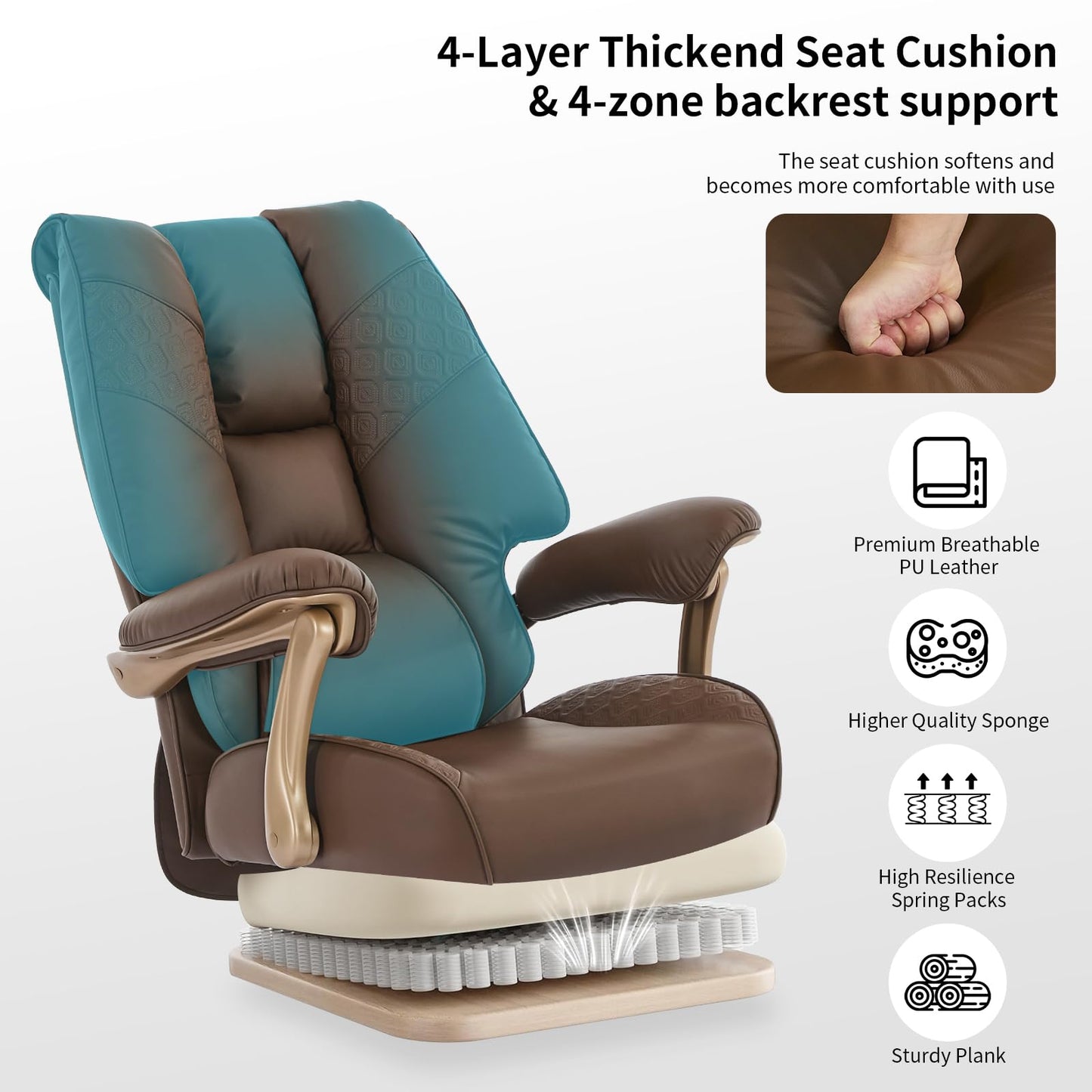 EXCEBET Big and Tall Executive Office Chair with Footrest, 400LBS Capacity Ergonomic High-Back Desk Office Chair with Lumbar Support, Padded Armrests & Thick Cushion, Brown PU Leather Chairs